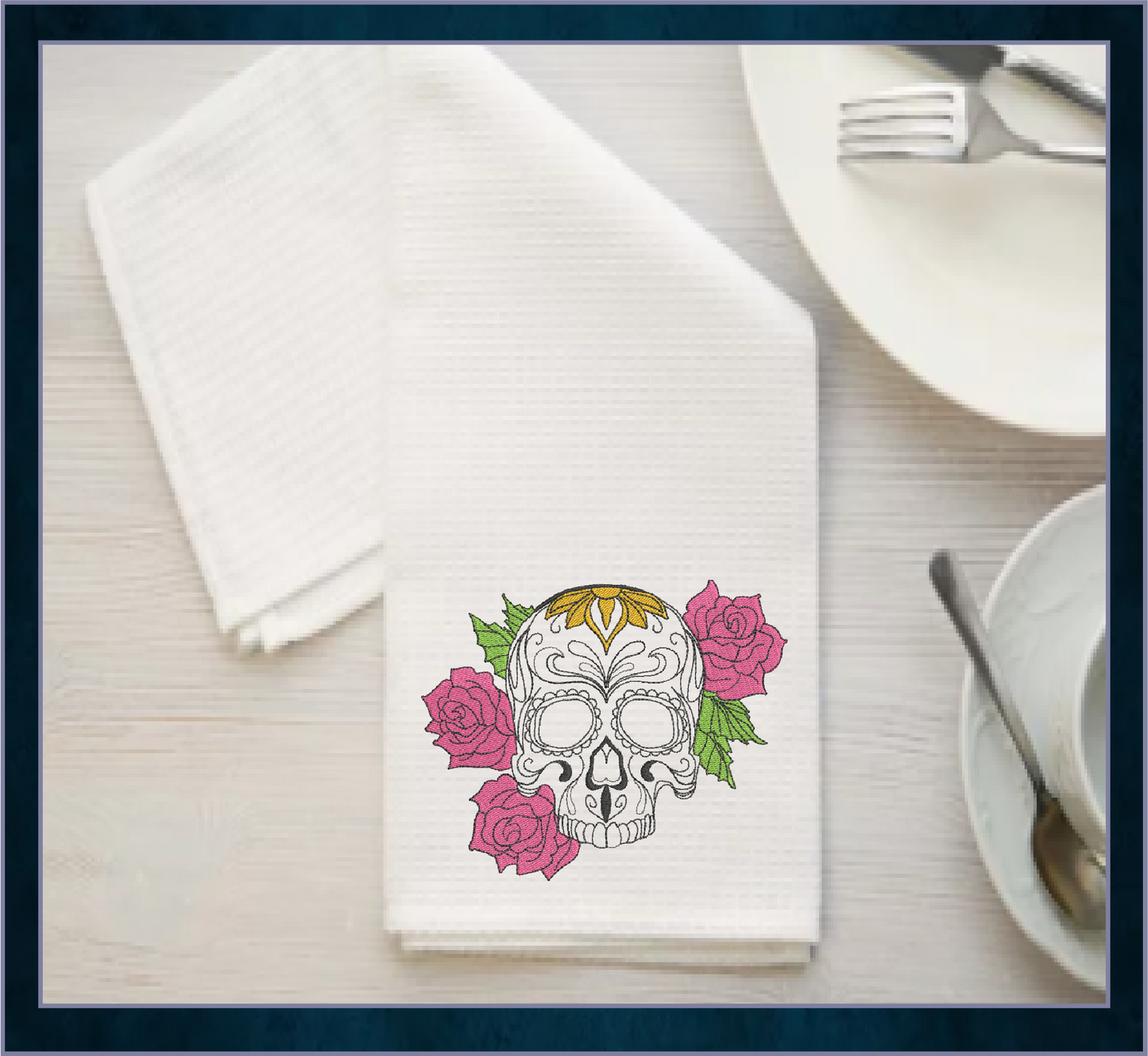 Sugar Skull with Roses Machine Embroidery Design | Day of the Dead Line Art Pattern | Dia de Los Muertos Embroidery | 6 Sizes (0573)