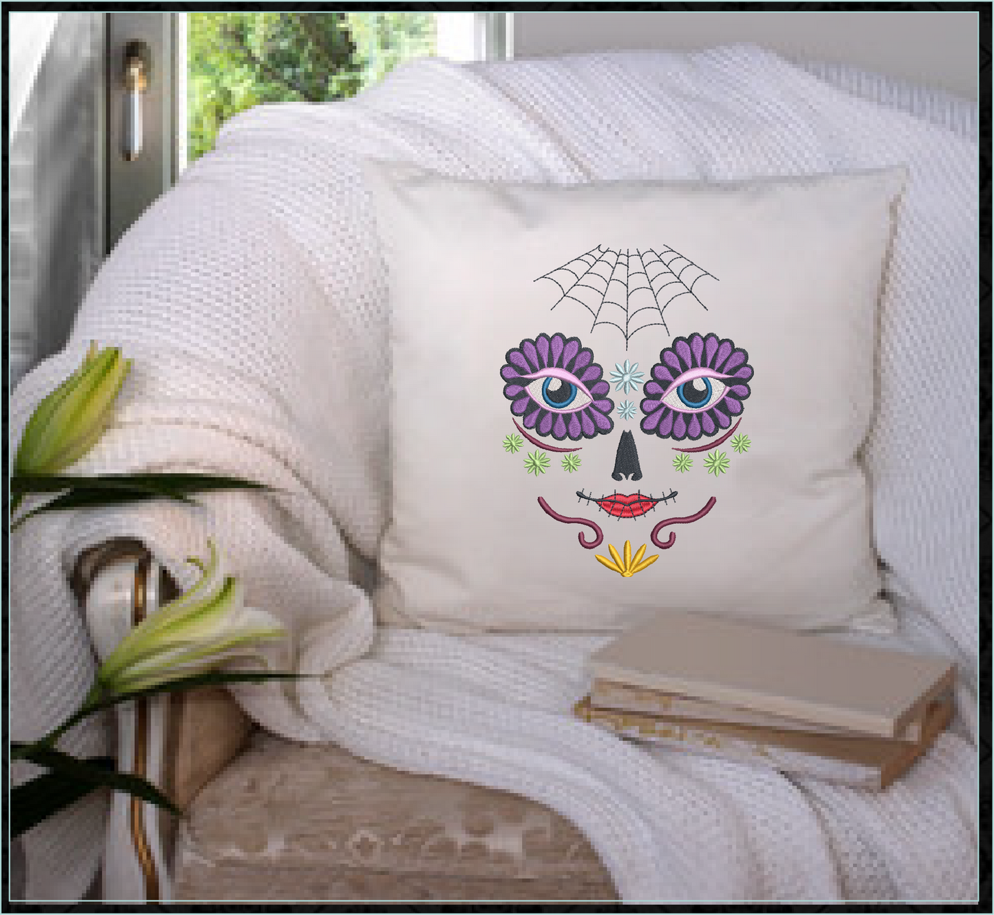 Sugar Skull Face Machine Embroidery Design | Day of the Dead Skeleton Pattern | Dia De Los Muertos Embroidery | 8 Sizes (0932)
