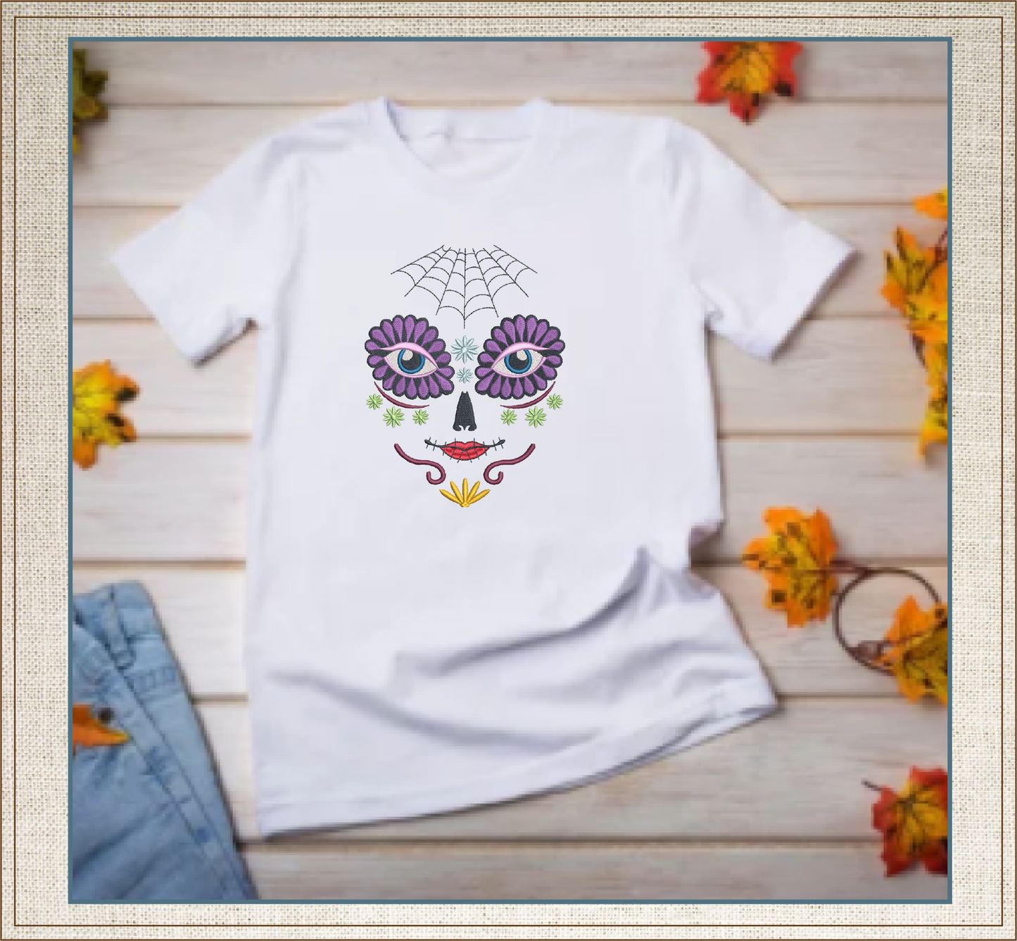 Sugar Skull Face Machine Embroidery Design | Day of the Dead Skeleton Pattern | Dia De Los Muertos Embroidery | 8 Sizes (0932)