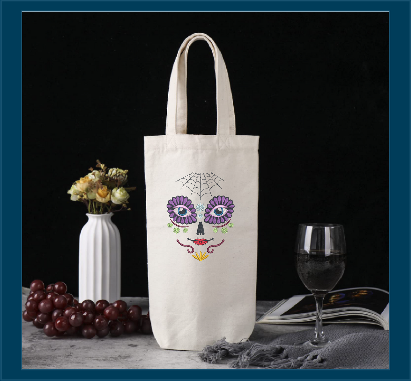Sugar Skull Face Machine Embroidery Design | Day of the Dead Skeleton Pattern | Dia De Los Muertos Embroidery | 8 Sizes (0932)