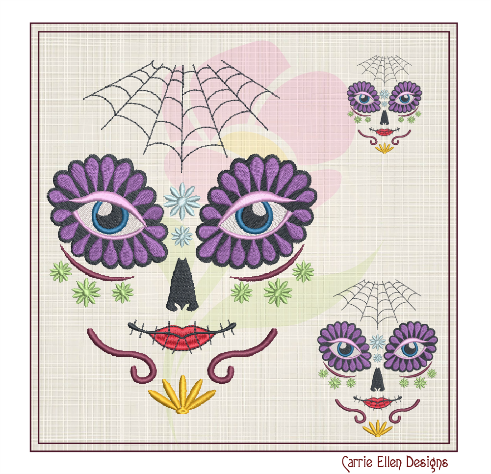 Sugar Skull Face Machine Embroidery Design | Day of the Dead Skeleton Pattern | Dia De Los Muertos Embroidery | 8 Sizes (0932)