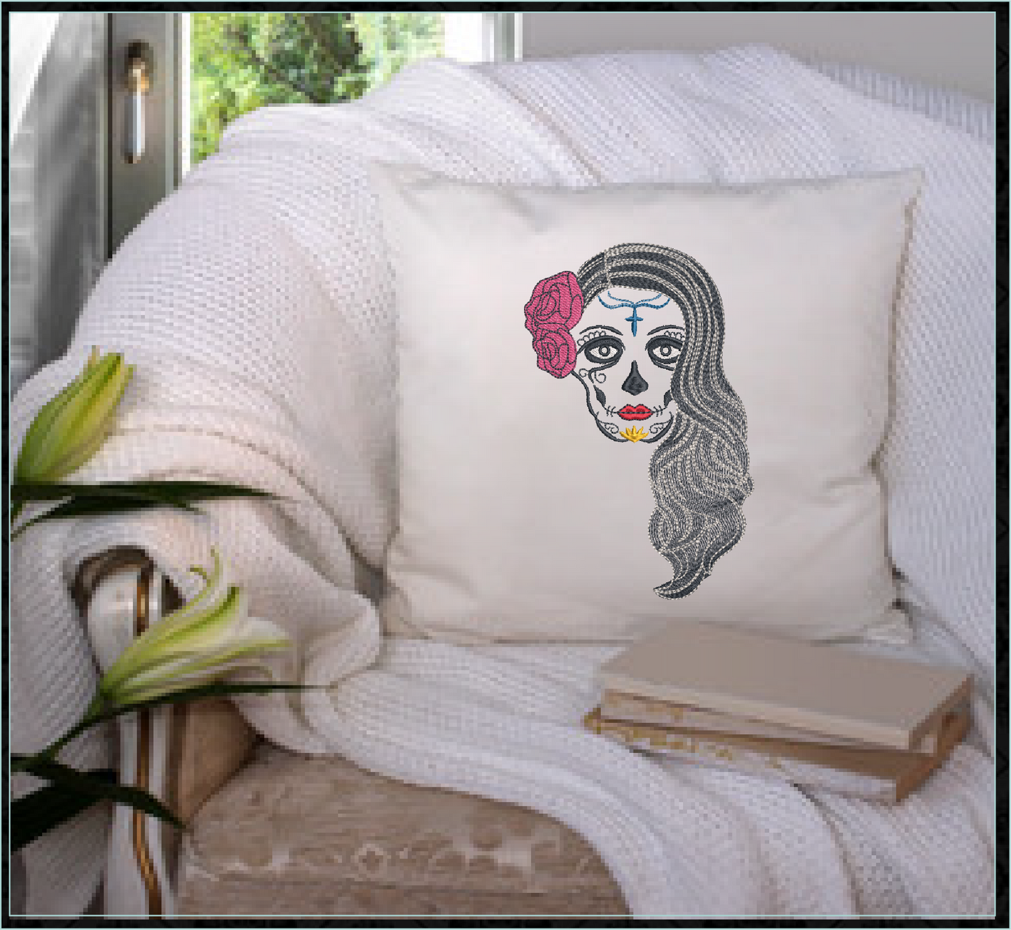 Sugar Skull Woman Machine Embroidery Design | Day of the Dead Skeleton Pattern | Dia De Los Muertos Embroidery | 8 Sizes (0933)