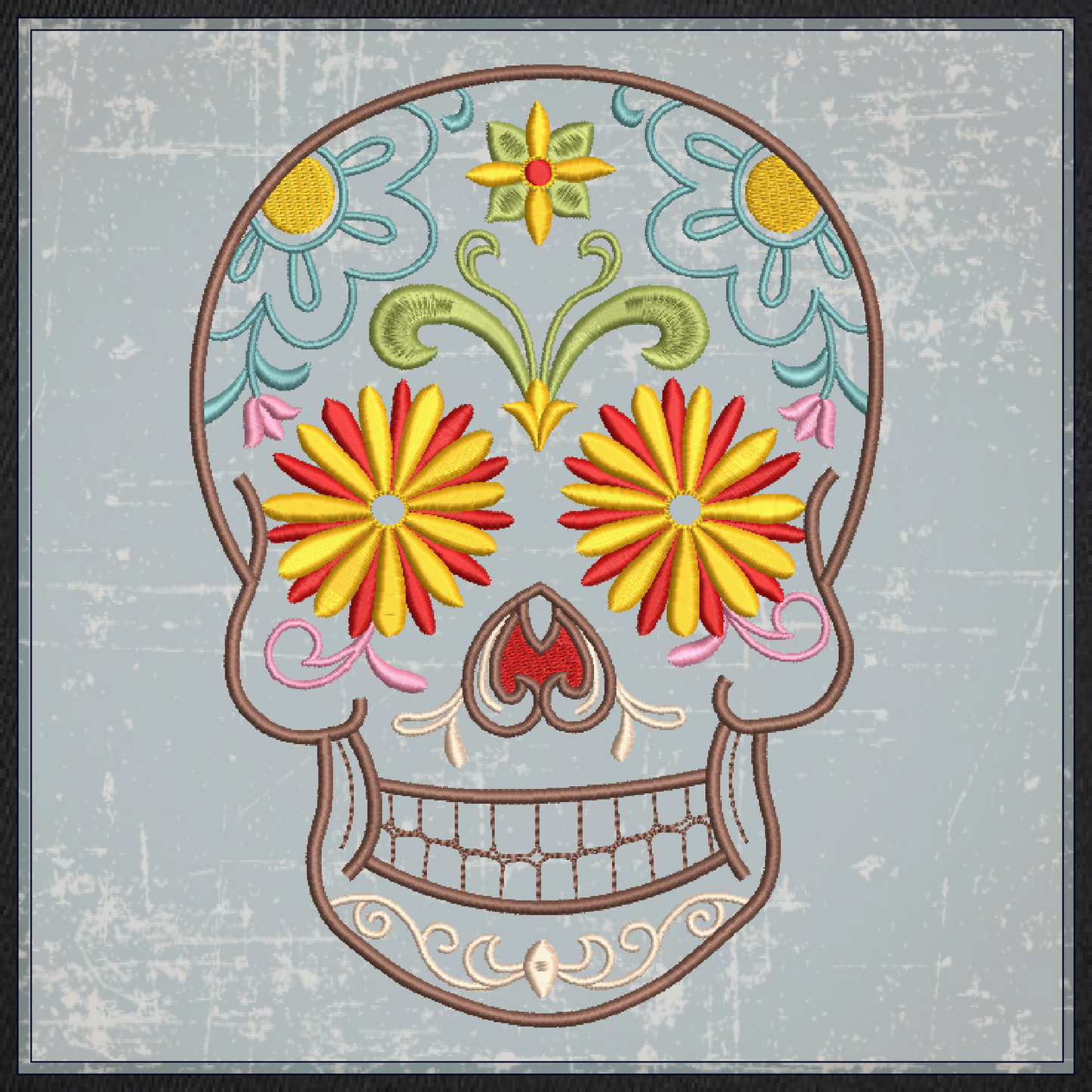 Sugar Skull Machine Embroidery Design – Day of the Dead Pattern – Dia de Los Muertos – 8 Sizes (1005)