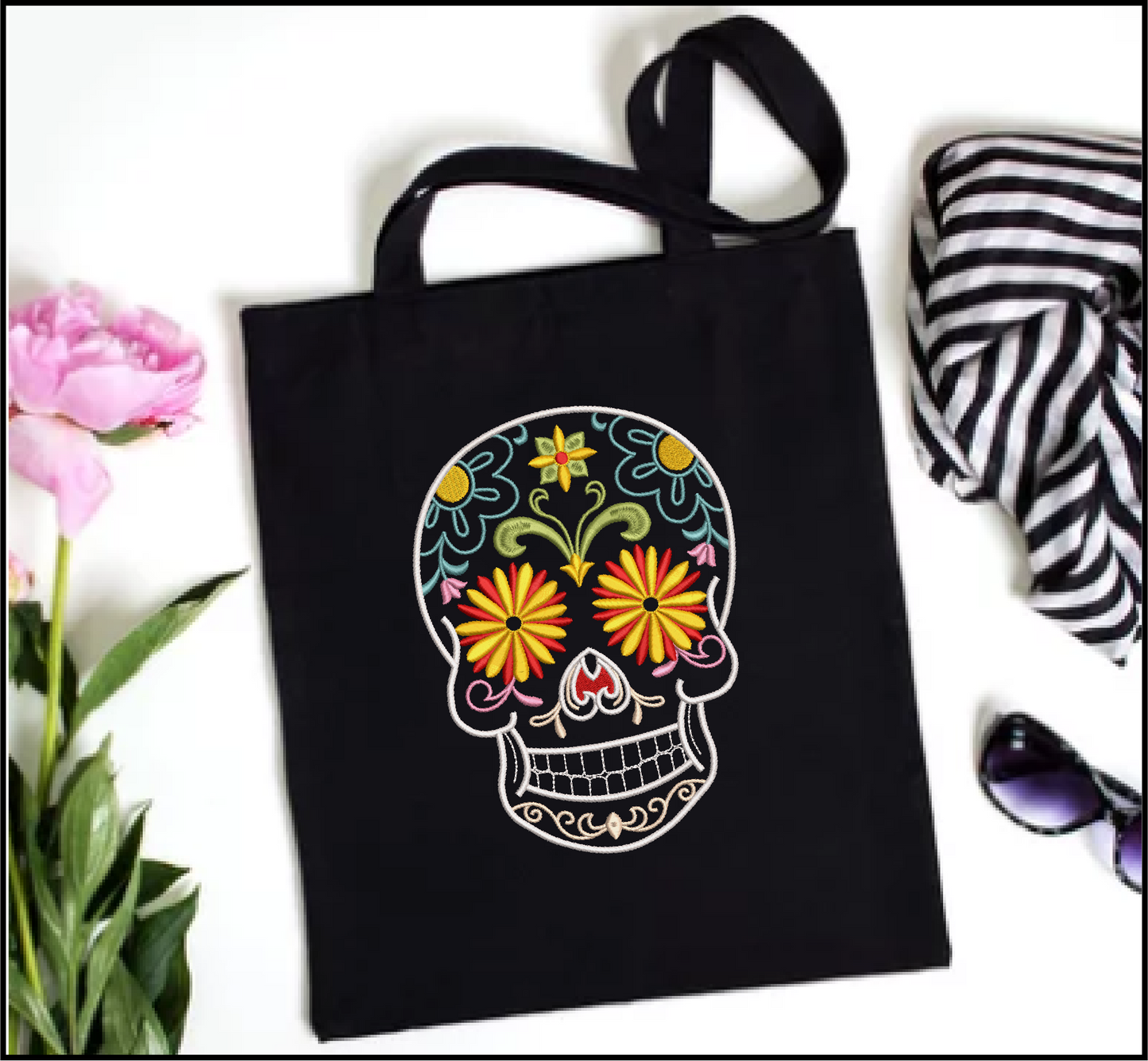 Sugar Skull Machine Embroidery Design – Day of the Dead Pattern – Dia de Los Muertos – 8 Sizes (1005)