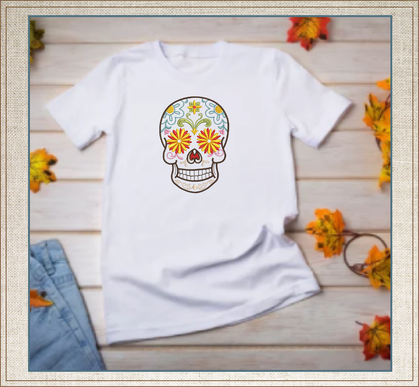 Sugar Skull Machine Embroidery Design – Day of the Dead Pattern – Dia de Los Muertos – 8 Sizes (1005)