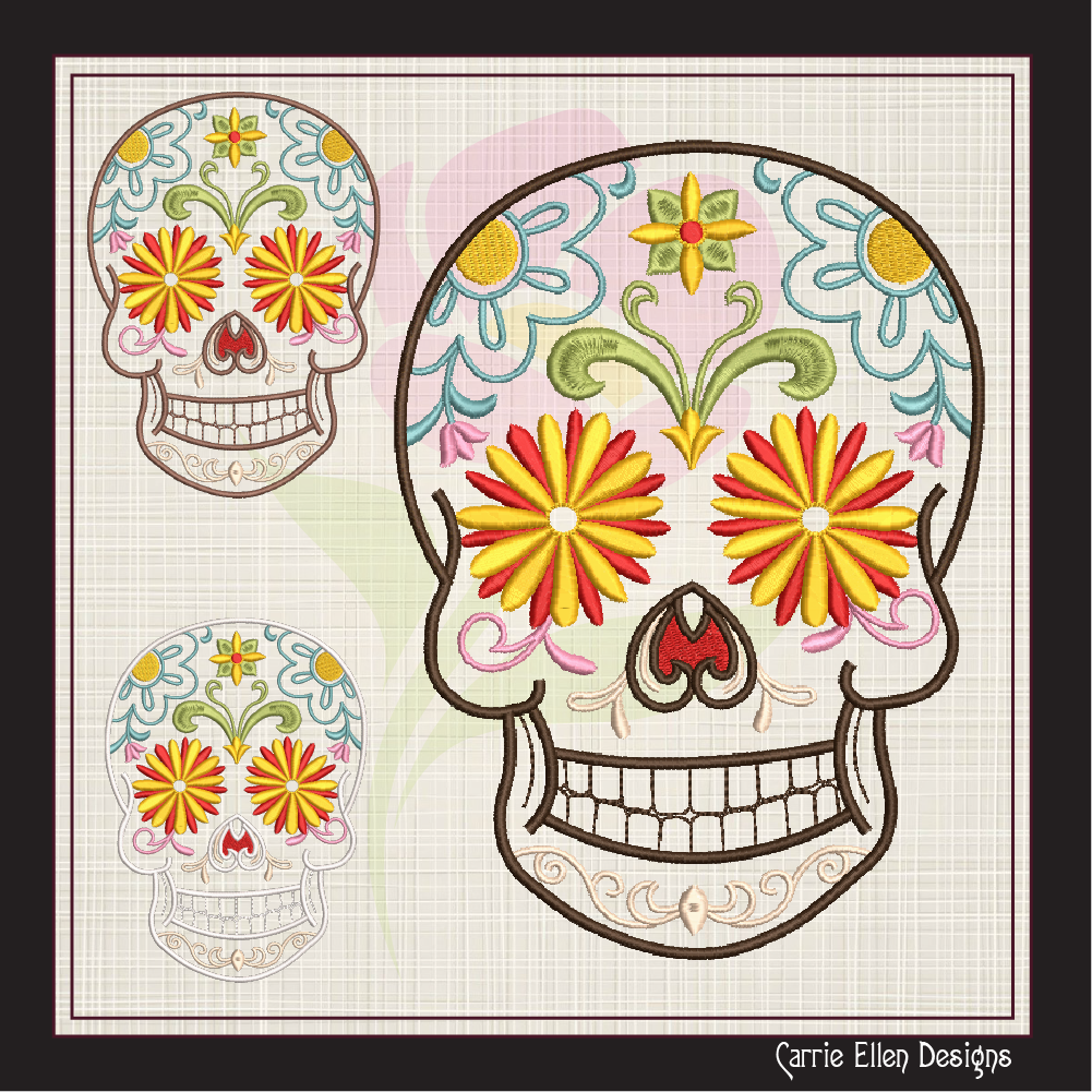Sugar Skull Machine Embroidery Design – Day of the Dead Pattern – Dia de Los Muertos – 8 Sizes (1005)