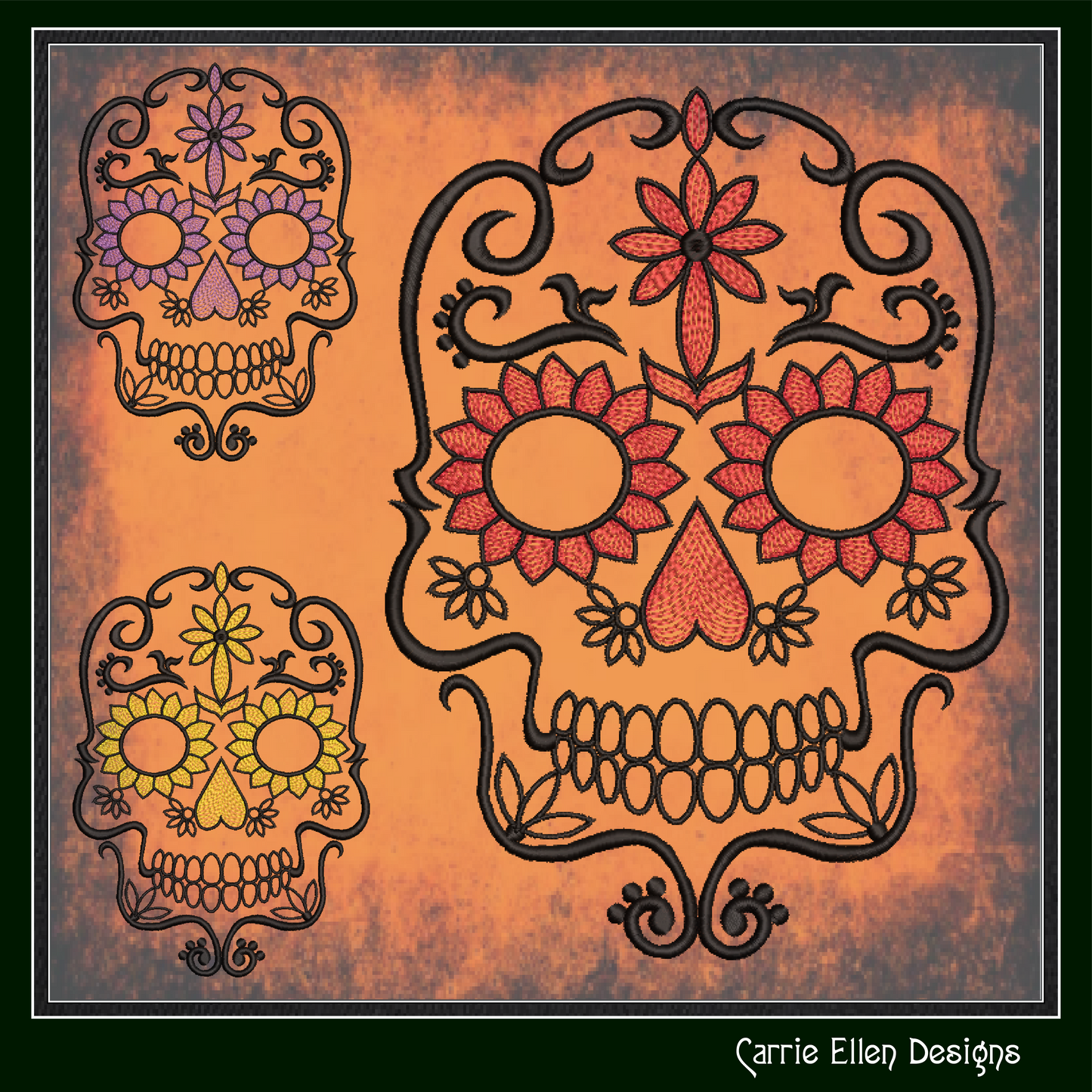 Sugar Skull Machine Embroidery Design – Dia de Los Muertos Day of the Dead, 6 Sizes (1042)