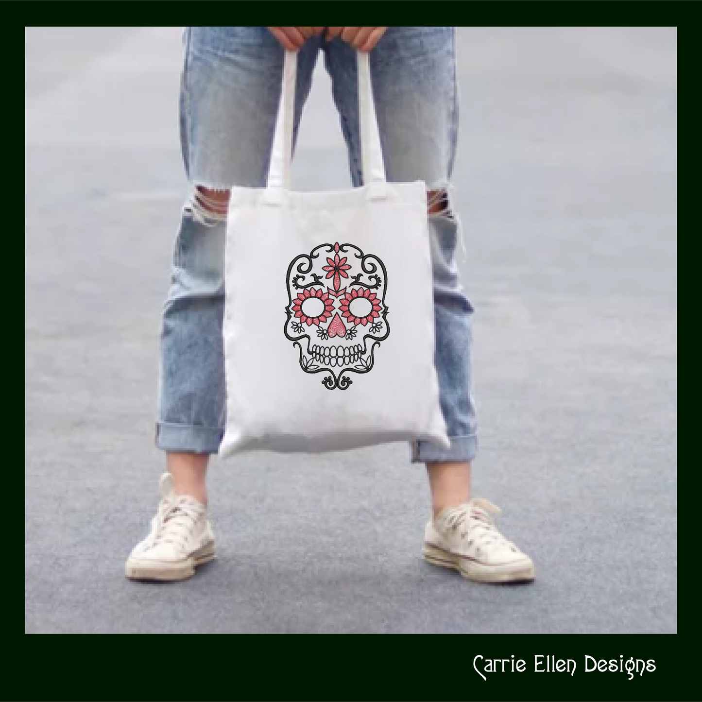 Sugar Skull Machine Embroidery Design – Dia de Los Muertos Day of the Dead, 6 Sizes (1042)