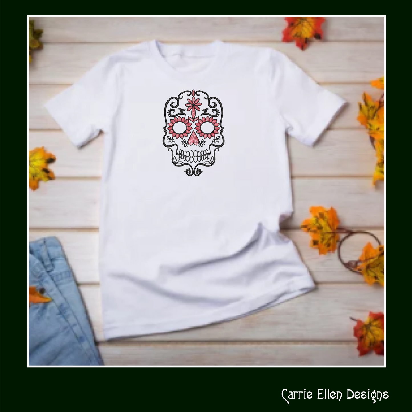 Sugar Skull Machine Embroidery Design – Dia de Los Muertos Day of the Dead, 6 Sizes (1042)