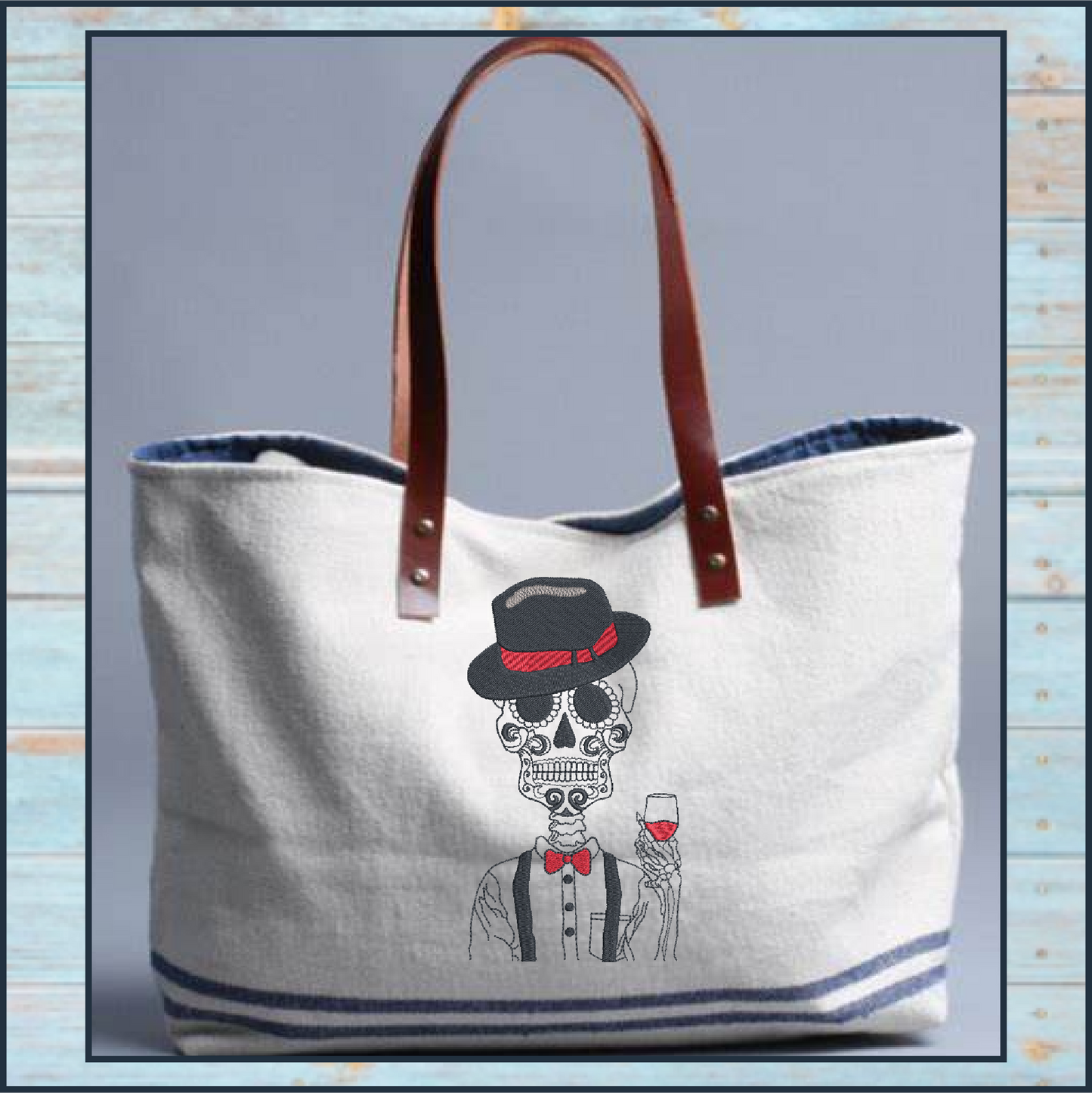 Sugar Skull Gentleman Machine Embroidery Design | Day of the Dead Skeleton with Bow Tie and Wine | Dia De Los Muertos Embroidery | 8 Sizes (0842)