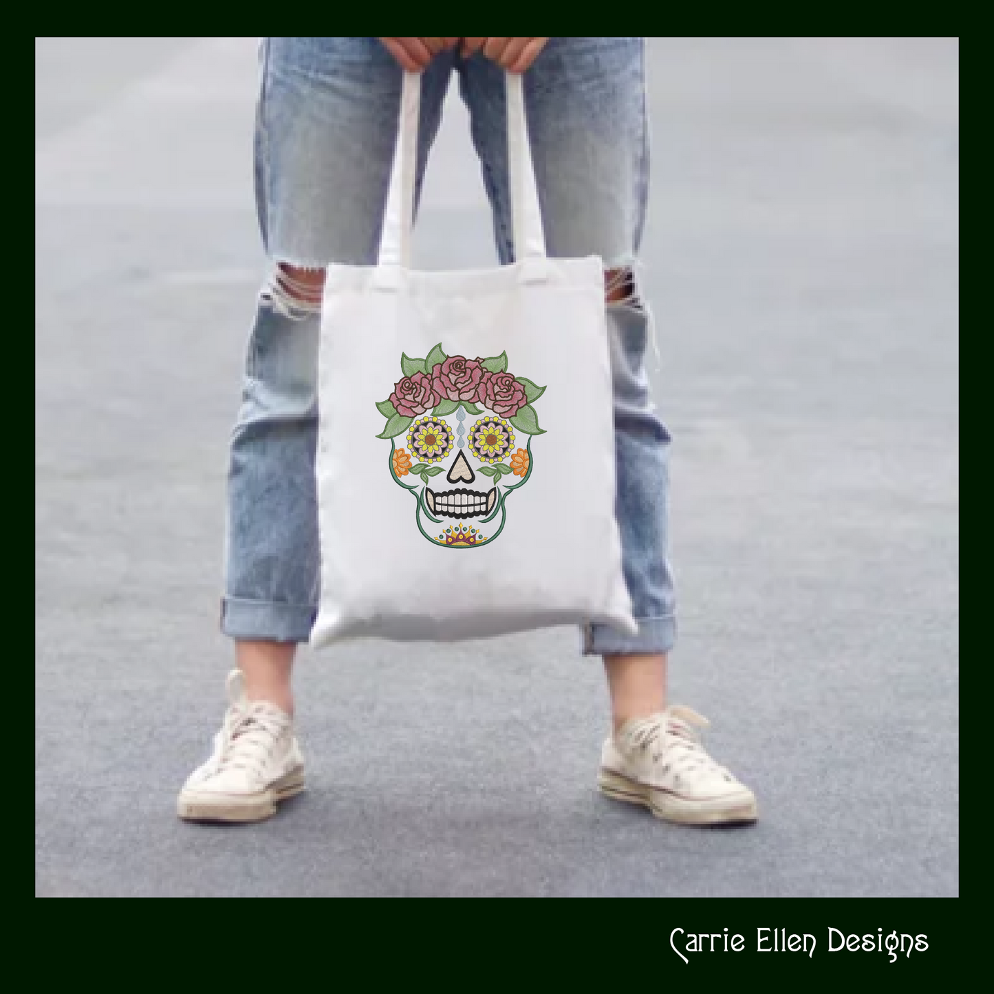 Sugar Skull with Roses Machine Embroidery Design – Day of the Dead Pattern – 6 Sizes (1575)