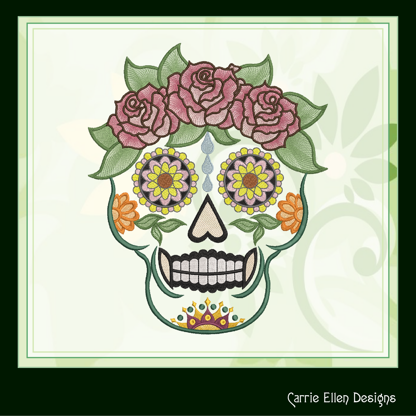 Sugar Skull with Roses Machine Embroidery Design – Day of the Dead Pattern – 6 Sizes (1575)