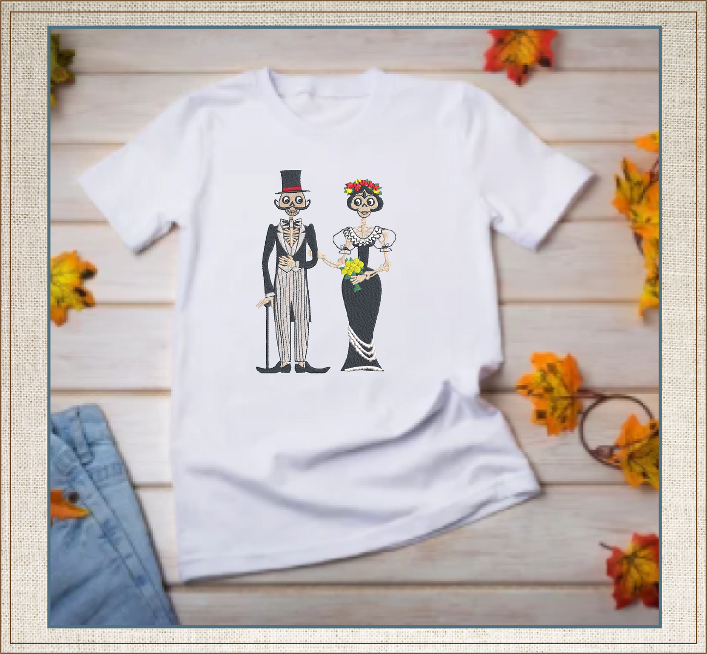 Sugar Skull Wedding Couple Machine Embroidery Design – Dia de Los Muertos Holiday Design – 6 Sizes (1009)