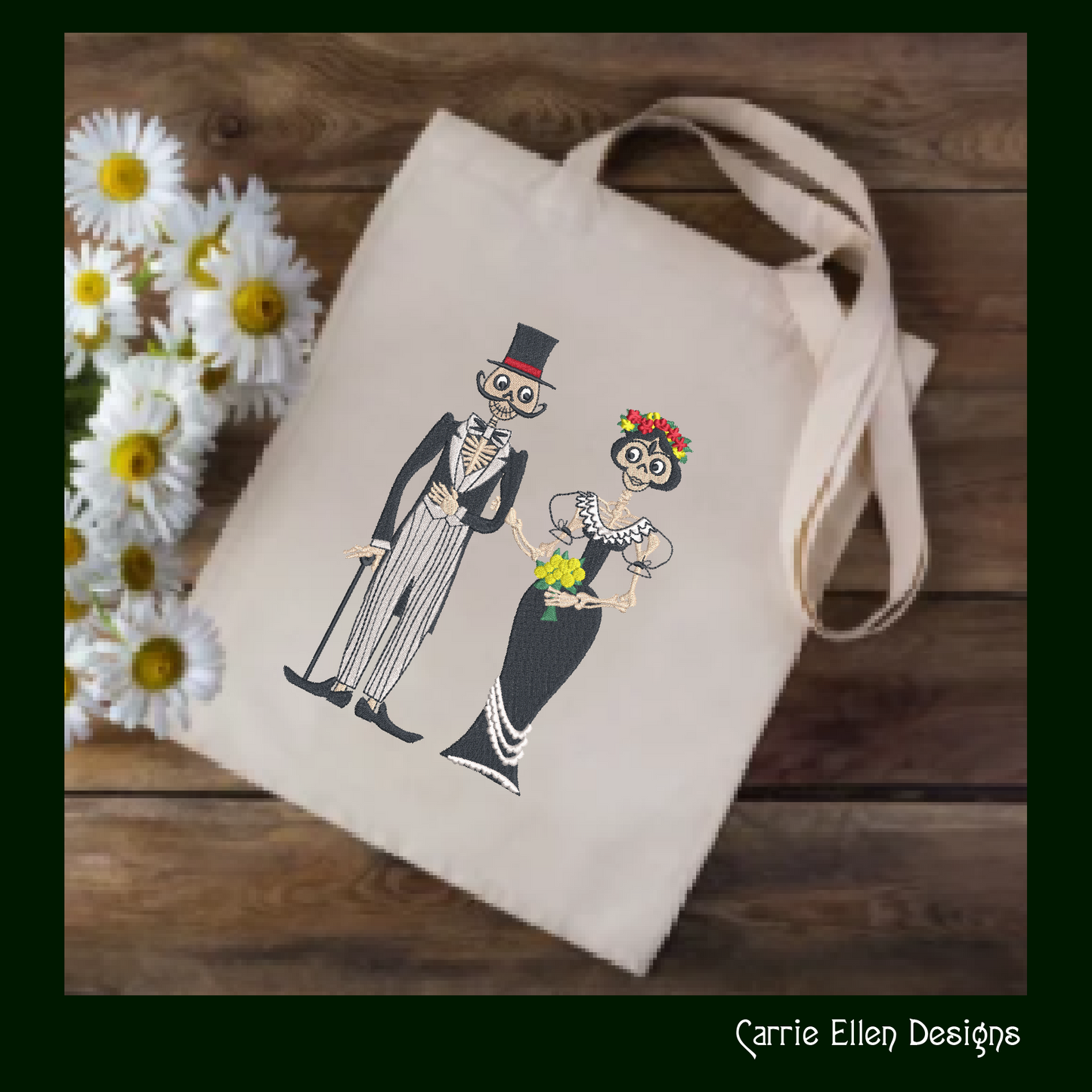 Sugar Skull Wedding Couple Machine Embroidery Design – Dia de Los Muertos Holiday Design – 6 Sizes (1009)