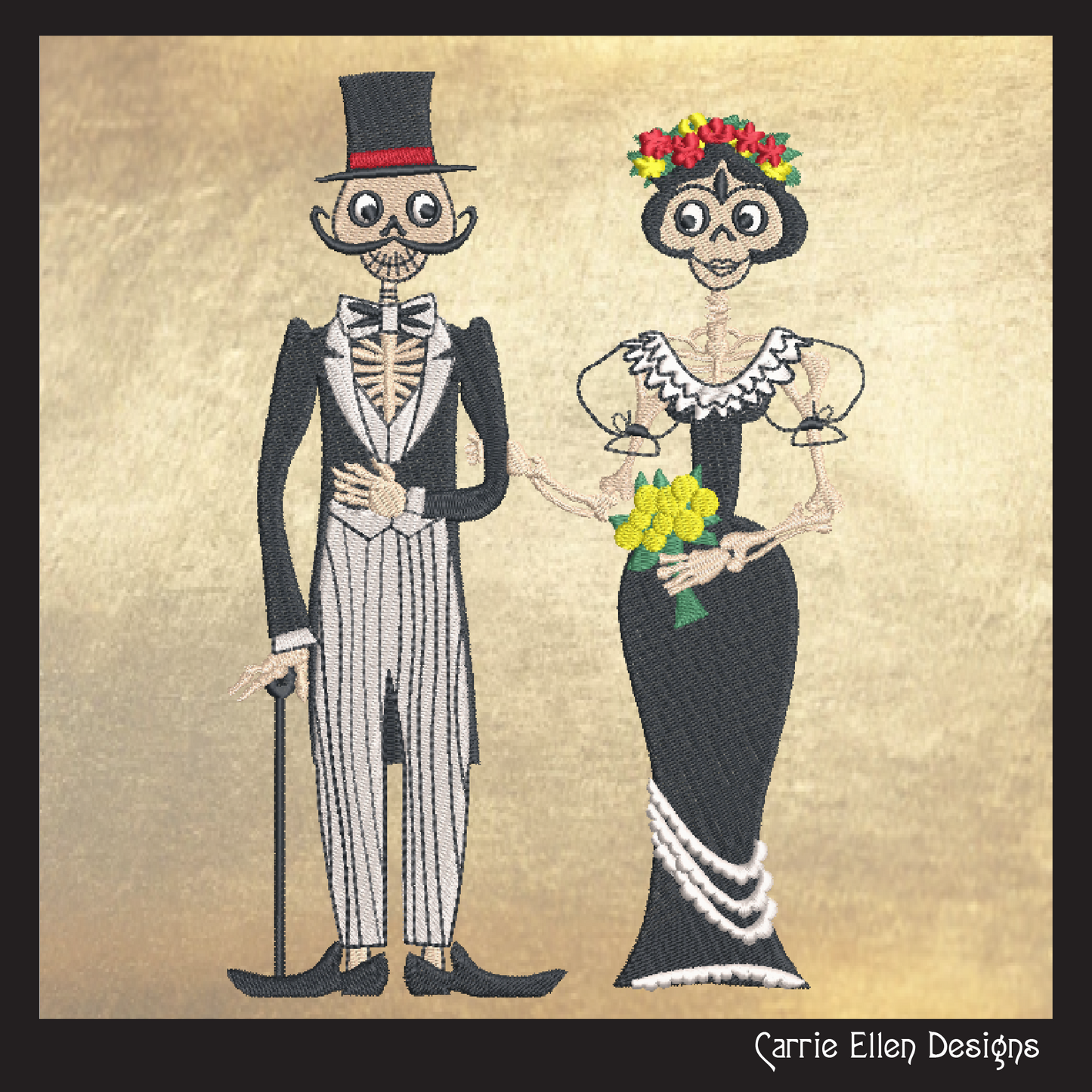 Sugar Skull Wedding Couple Machine Embroidery Design – Dia de Los Muertos Holiday Design – 6 Sizes (1009)