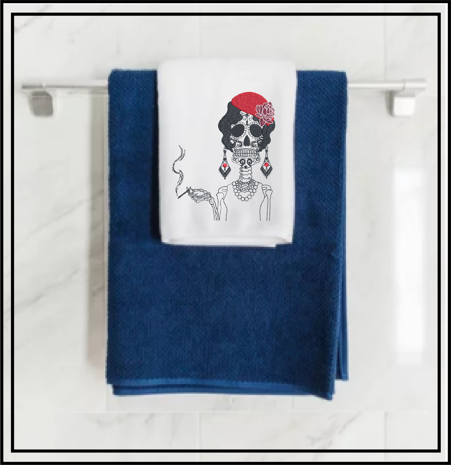 Sugar Skull Woman Machine Embroidery Design | Day of the Dead Skeleton with Classic Cigarette | Dia De Los Muertos Embroidery | 8 Sizes (0843)