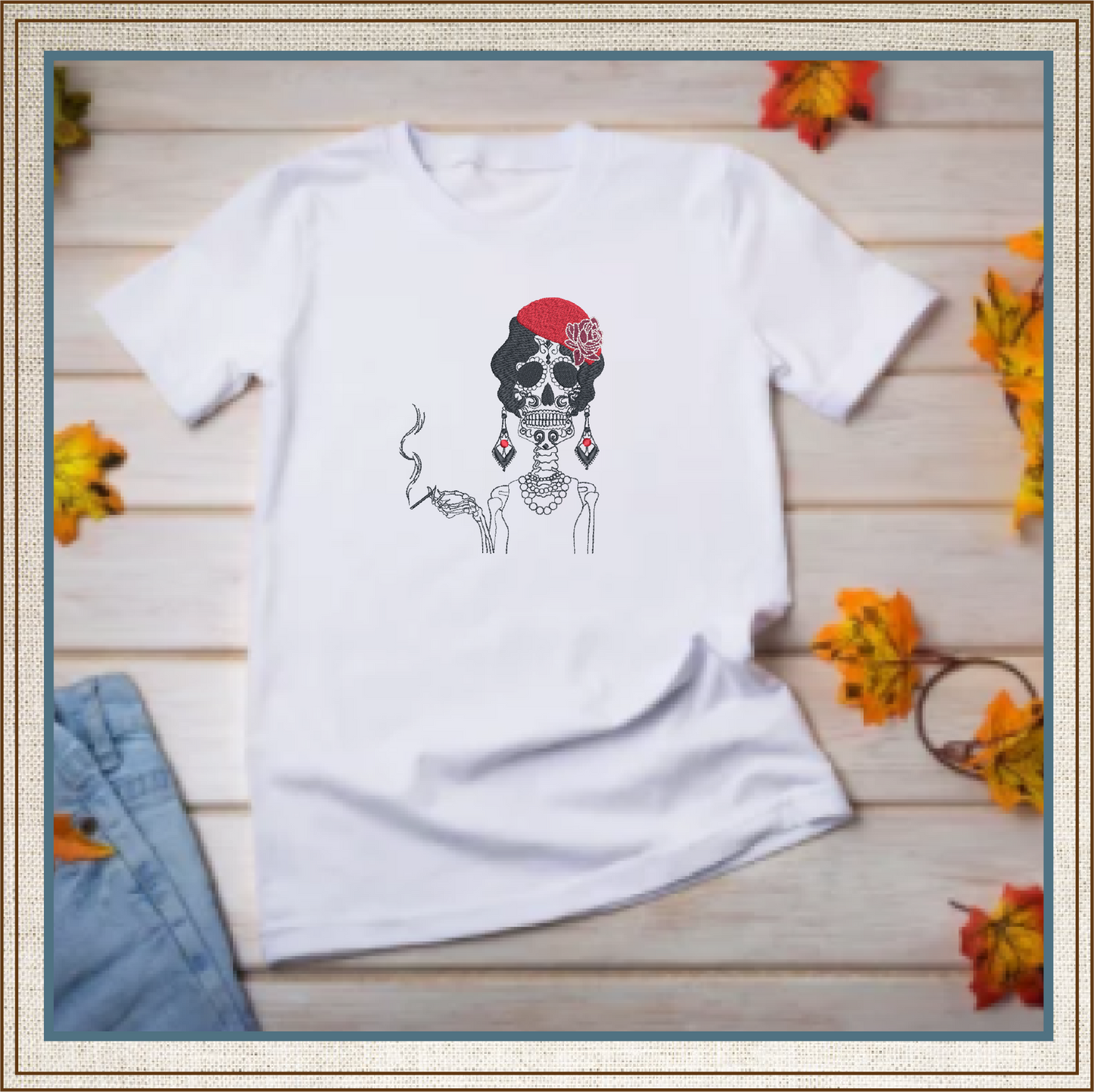 Sugar Skull Woman Machine Embroidery Design | Day of the Dead Skeleton with Classic Cigarette | Dia De Los Muertos Embroidery | 8 Sizes (0843)