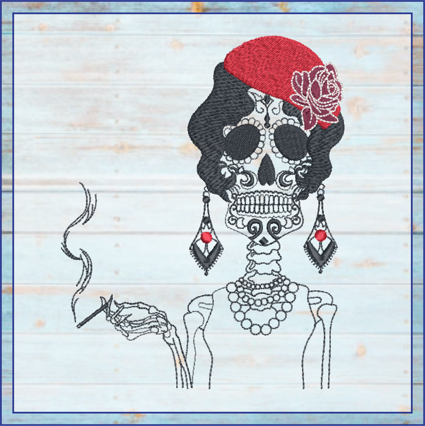 Sugar Skull Woman Machine Embroidery Design | Day of the Dead Skeleton with Classic Cigarette | Dia De Los Muertos Embroidery | 8 Sizes (0843)