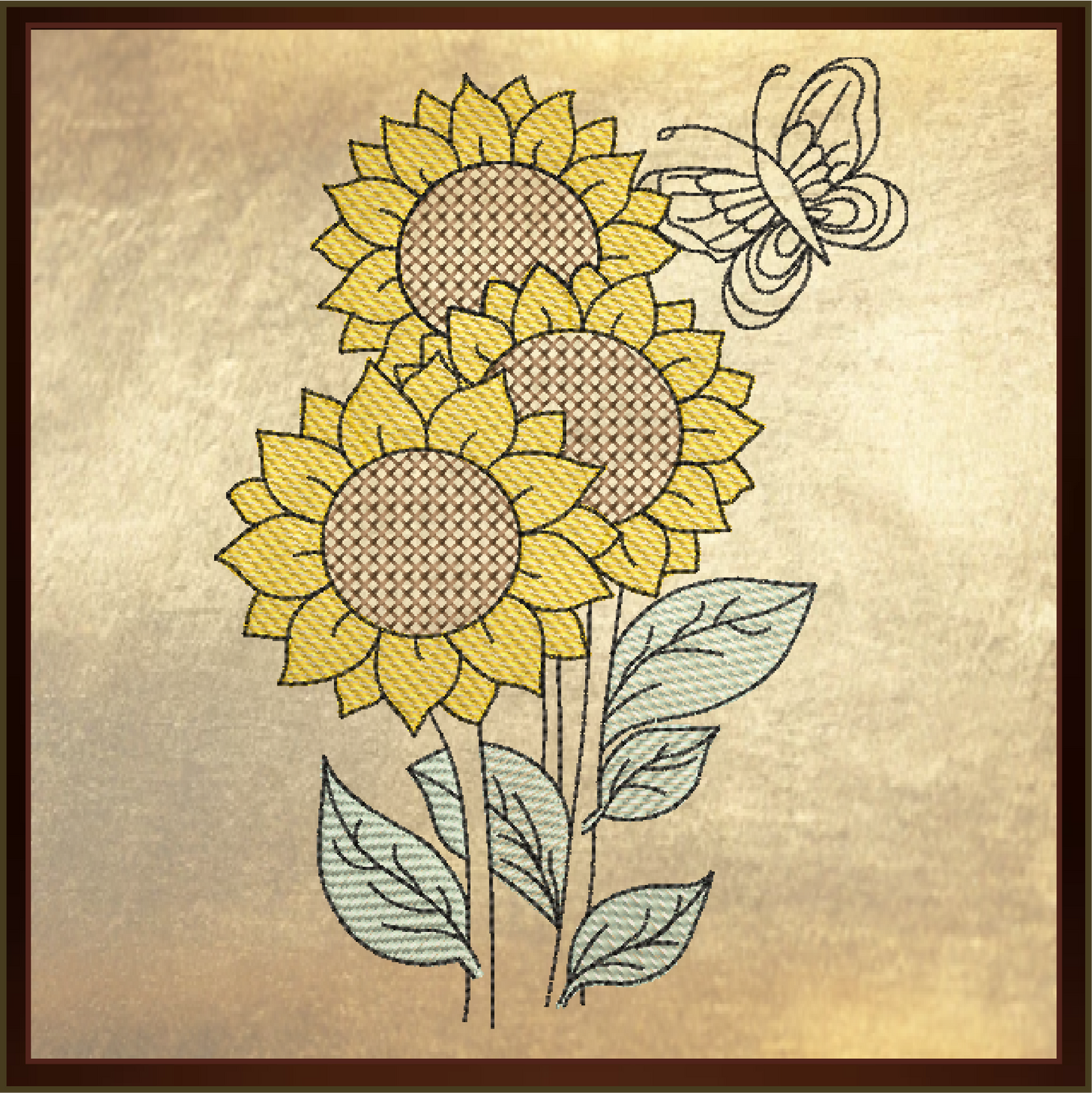 Sunflower with Butterfly Machine Embroidery Design | Colorful Floral Garden Pattern | Bright Flower Embroidery | 6 Sizes (0598)