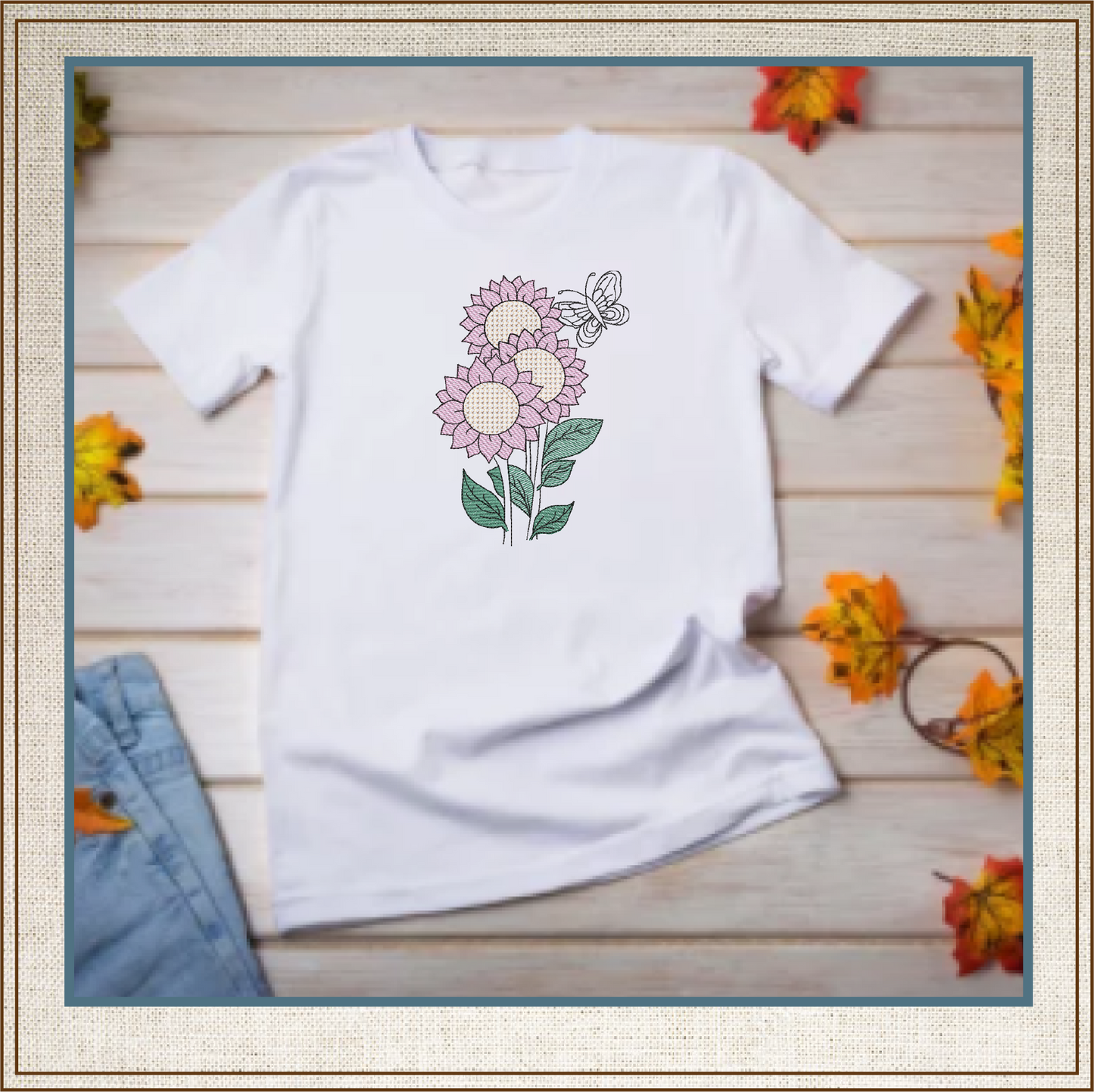Sunflower with Butterfly Machine Embroidery Design | Colorful Floral Garden Pattern | Bright Flower Embroidery | 6 Sizes (0598)