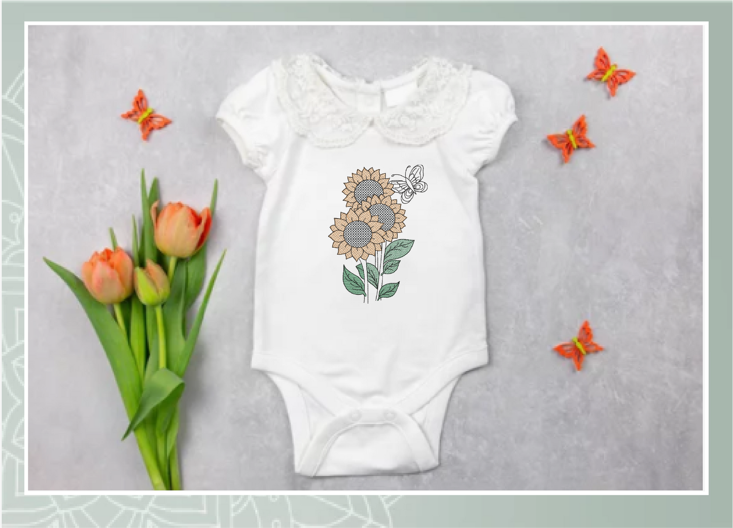 Sunflower with Butterfly Machine Embroidery Design | Colorful Floral Garden Pattern | Bright Flower Embroidery | 6 Sizes (0598)