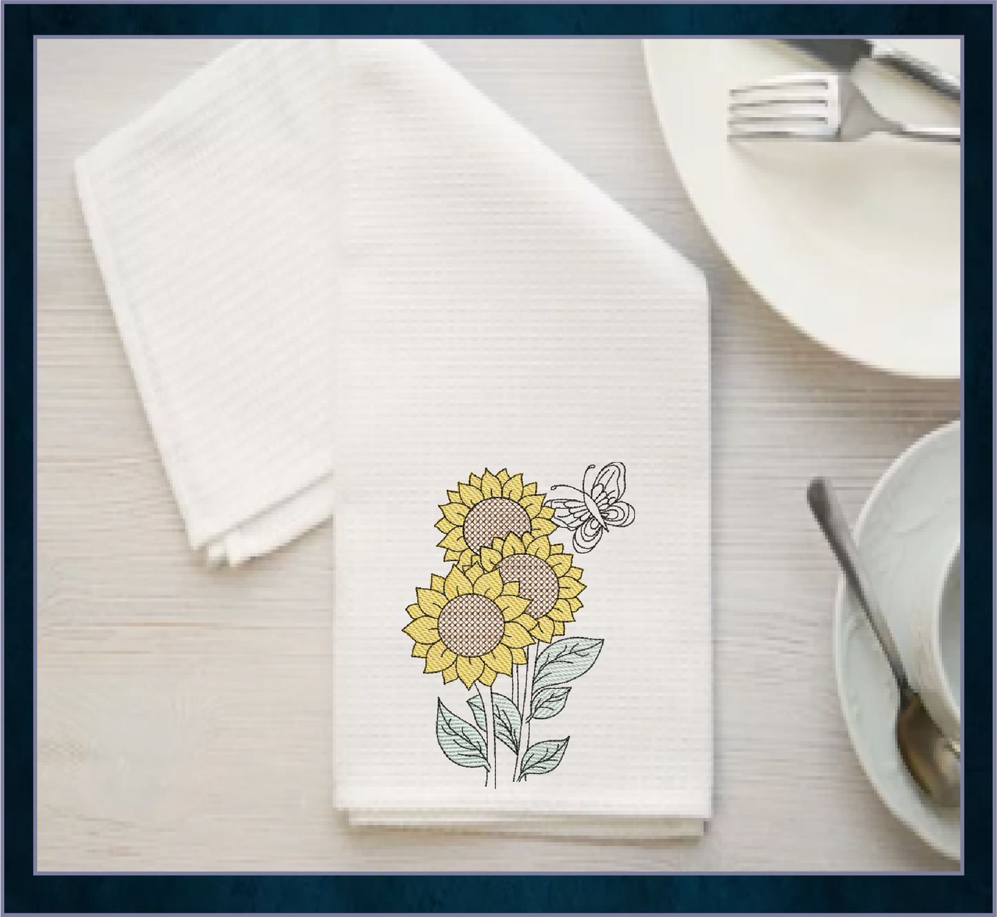 Sunflower with Butterfly Machine Embroidery Design | Colorful Floral Garden Pattern | Bright Flower Embroidery | 6 Sizes (0598)