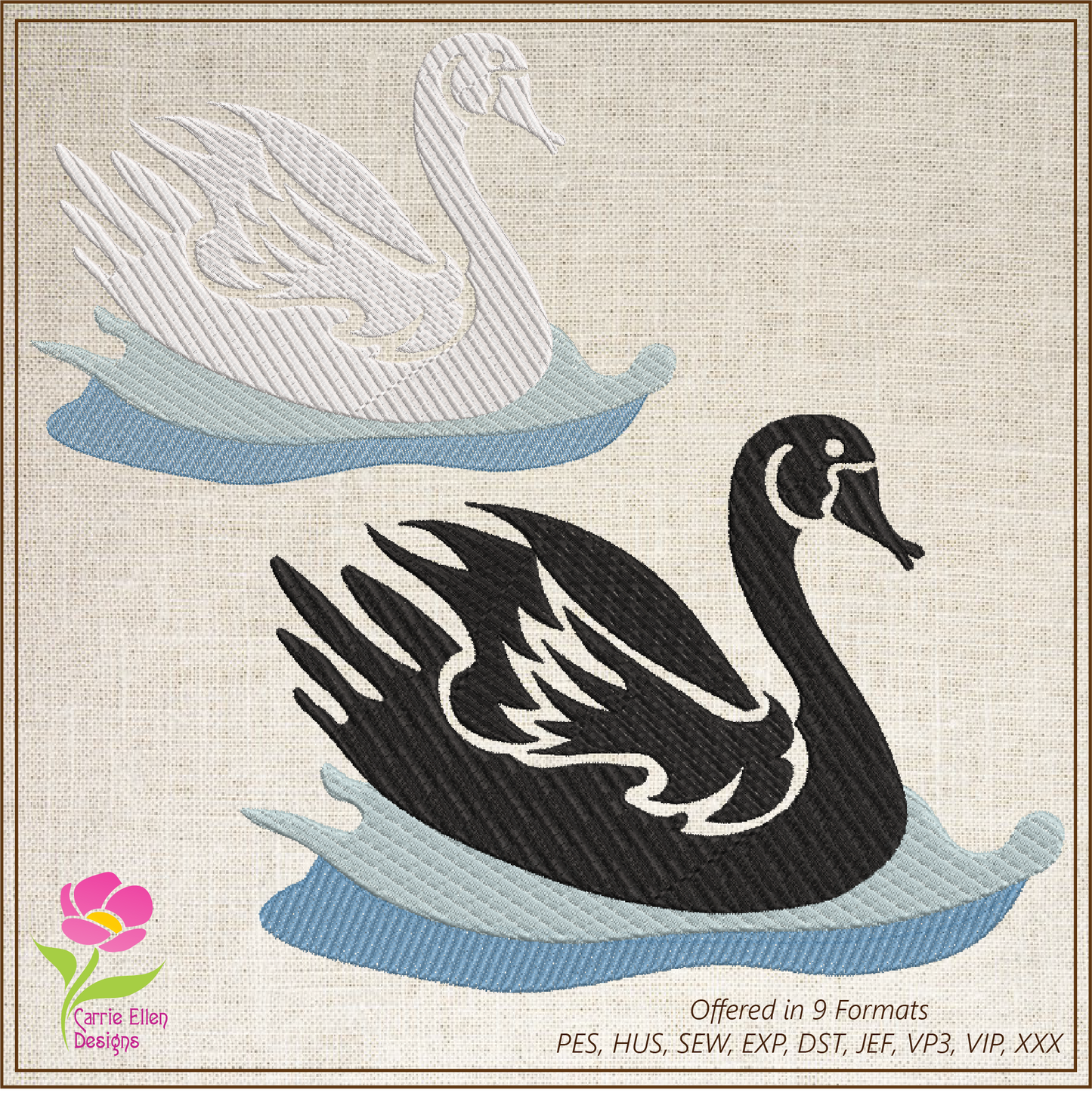Swan Machine Embroidery Design | Graceful Swimming Bird Pattern | Ugly Duckling & Mother Goose Inspired | 8 Sizes (0619)