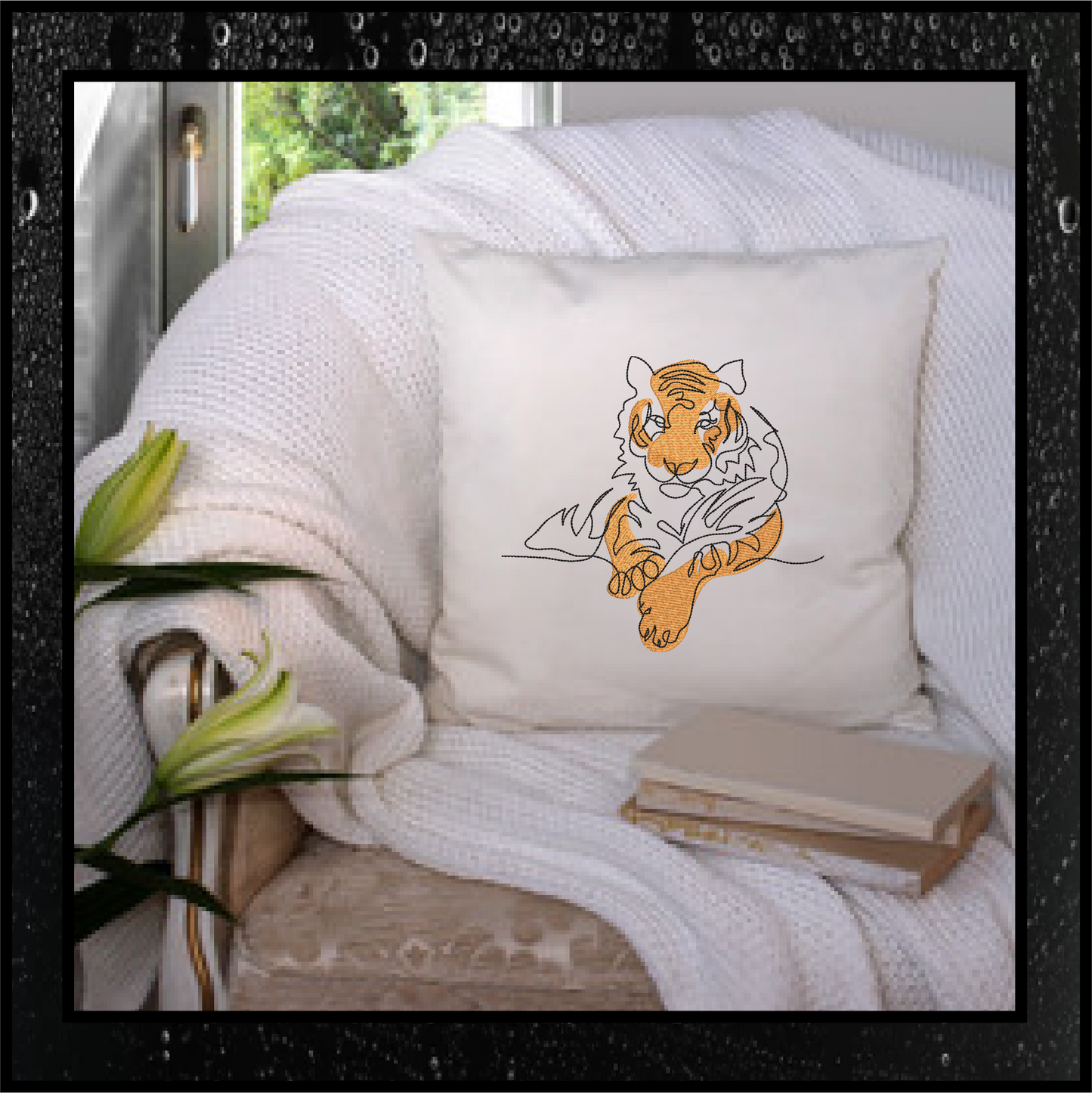 Tiger Machine Embroidery Design, Animal Embroidery, Tiger Line Art Embroidery Design, Jungle Wild Cat Embroidery, 6 Sizes (0369)