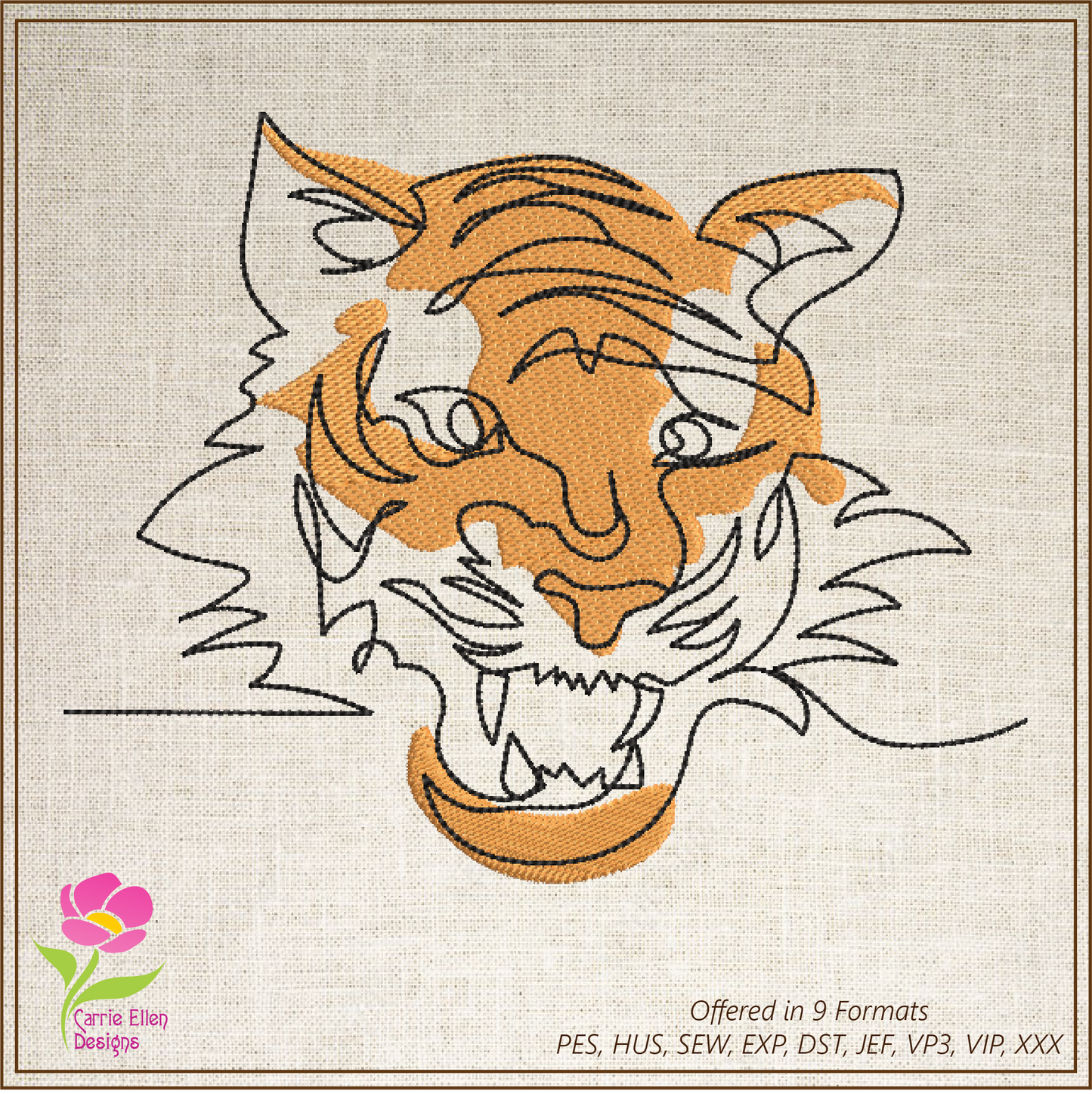 Tiger Machine Embroidery Design, Animal Embroidery, Tiger Line Art Embroidery Design, Jungle Wild Cat Embroidery, 6 Sizes (0370)