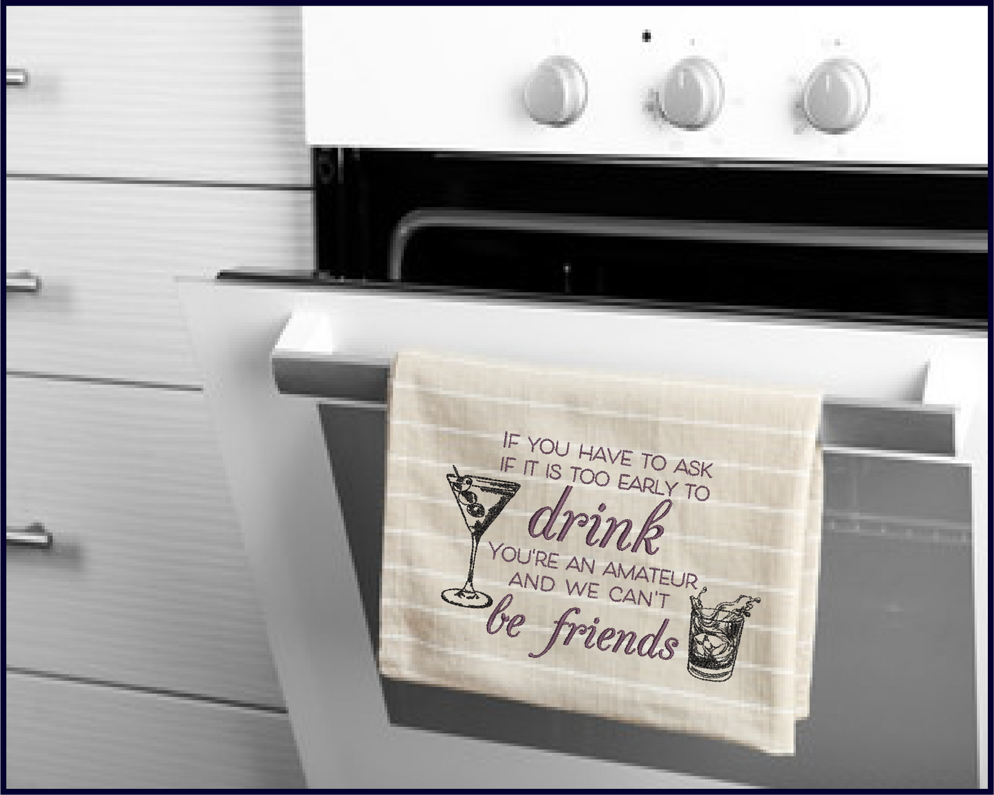 Too Early to Drink Machine Embroidery Design | Martini Bourbon Cocktail Saying | Funny Quotes and Humor Embroidery | 6 Sizes (0704)