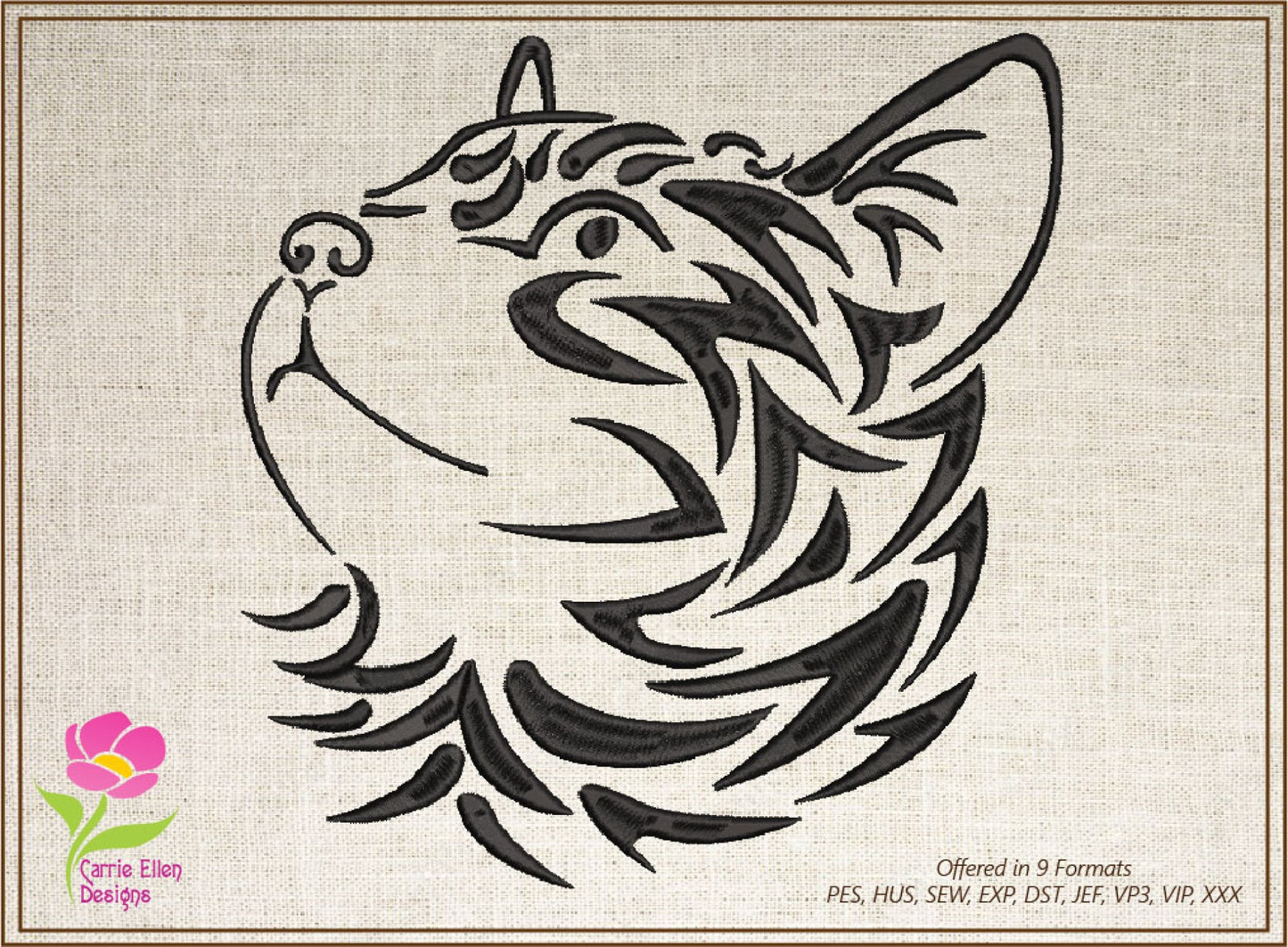 Cat Machine Embroidery Design Bundle – Tribal Cat Face Tattoo Style – 3 Designs, 10 Sizes Each (0295)