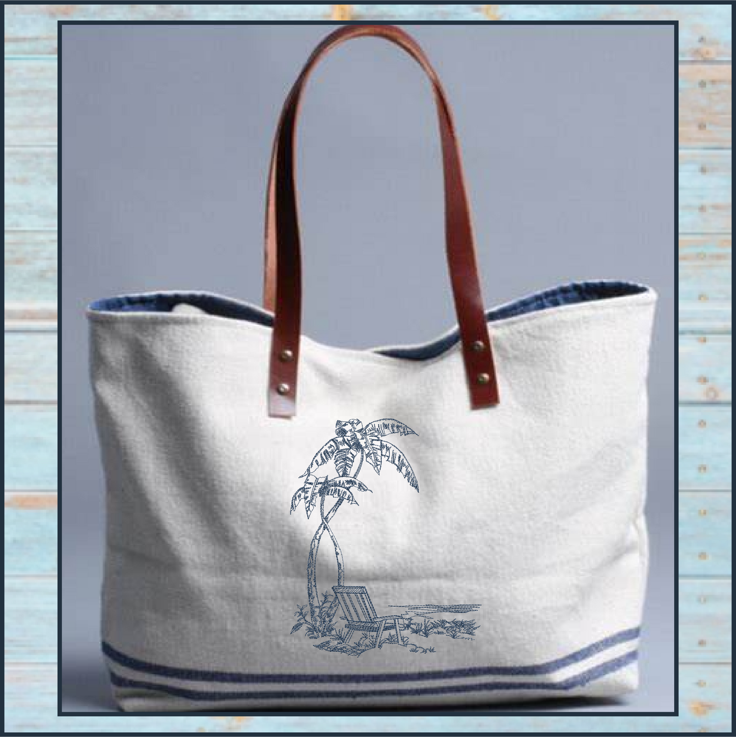 Tropical Beach Scene Machine Embroidery Sketch Design | Summer Embroidery | Beach Chair Pattern | 6 Sizes (0733)