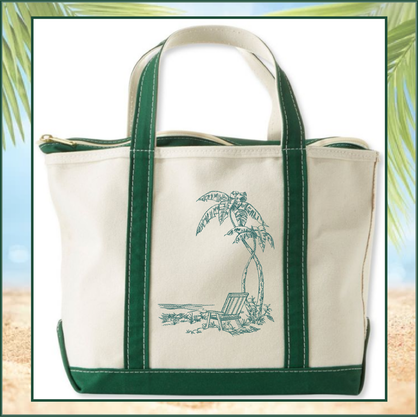Tropical Beach Scene Machine Embroidery Sketch Design | Summer Embroidery | Beach Chair Pattern | 6 Sizes (0733)