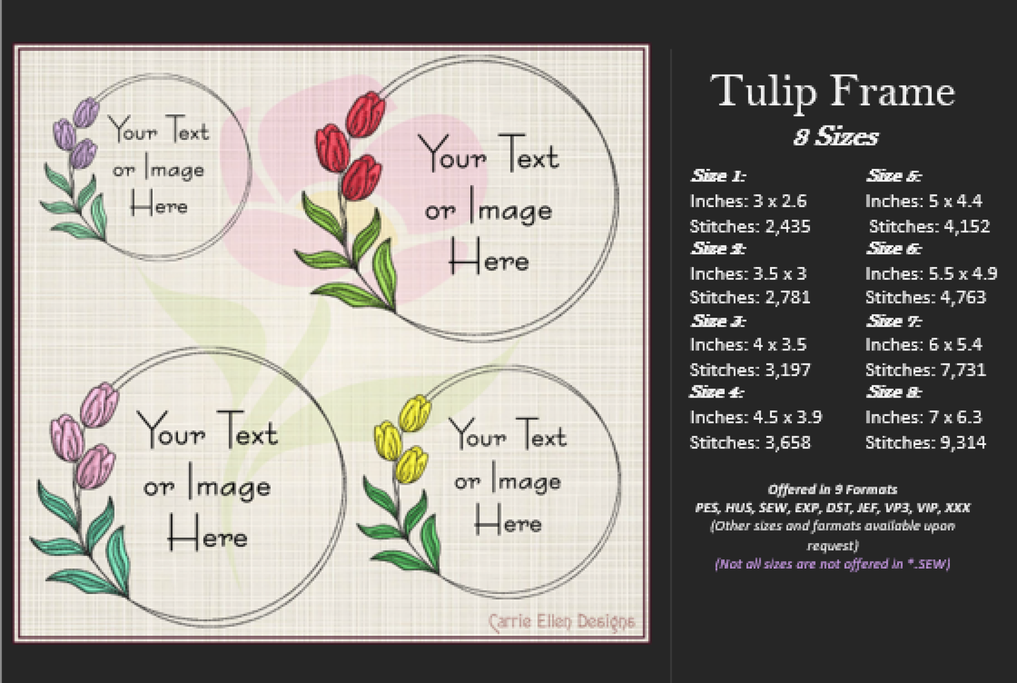 Tulip Frame Machine Embroidery Design | Wreath Frame for Monograms | Floral Embroidery Design Elements | 8 Sizes (0828)