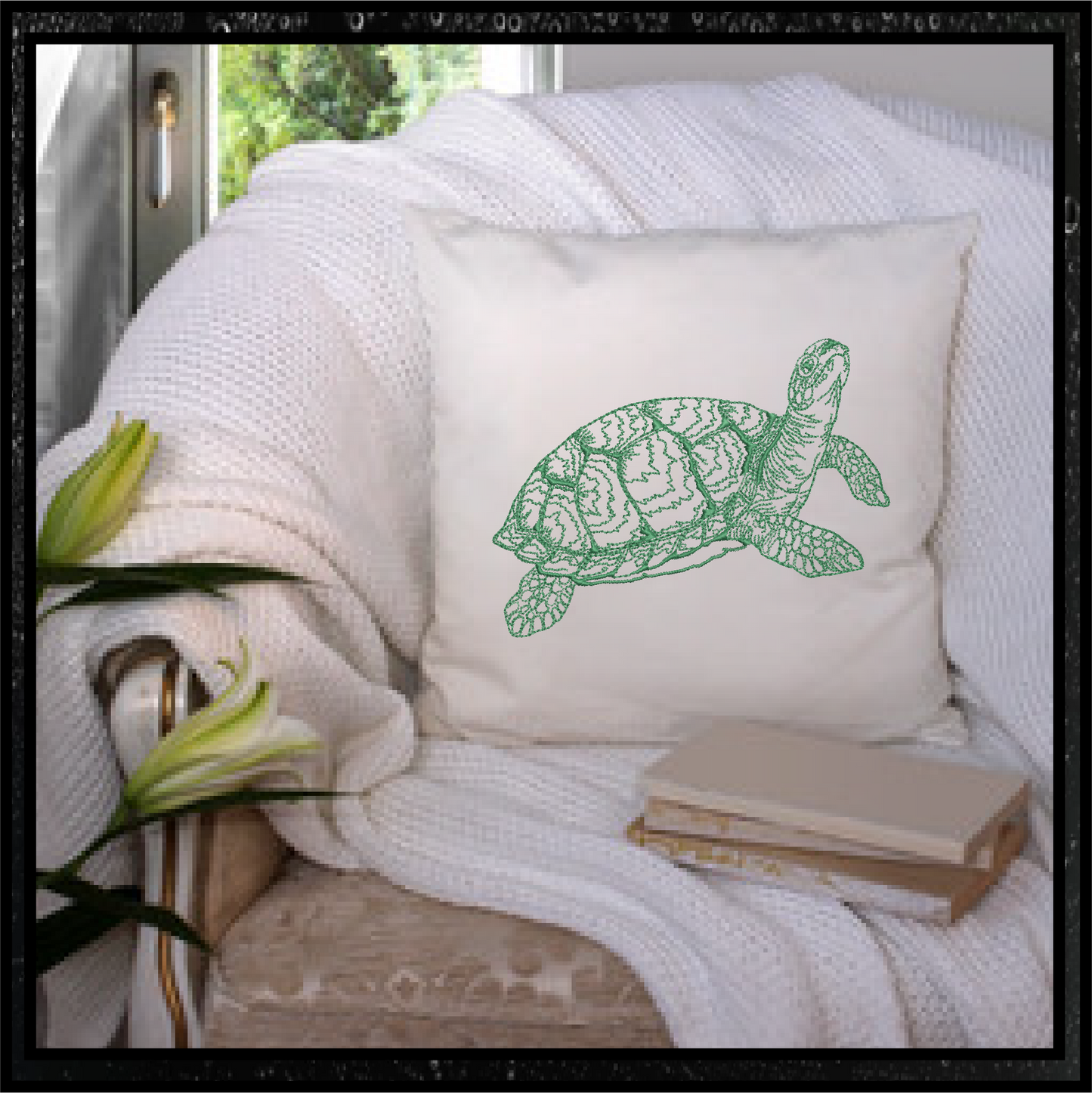 Sea Turtle Sketch Machine Embroidery Design Bundle – Redwork Line Art Sea Life, 2 Designs, 4 Sizes Each (0502)