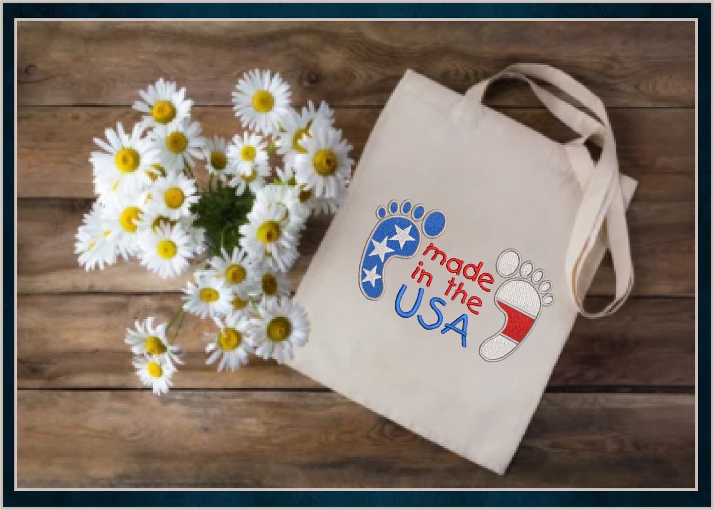 Made in the USA Baby Feet Machine Embroidery Design – Newborn, Baby, and Toddler Embroidery – Patriotic Baby Bib & Onesie Design – 8 Sizes (0226)