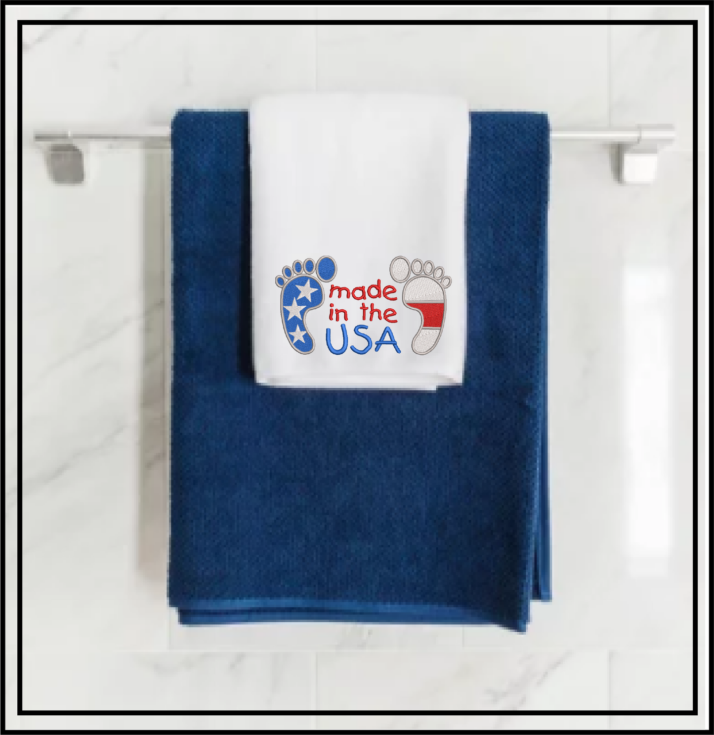 Made in the USA Baby Feet Machine Embroidery Design – Newborn, Baby, and Toddler Embroidery – Patriotic Baby Bib & Onesie Design – 8 Sizes (0226)
