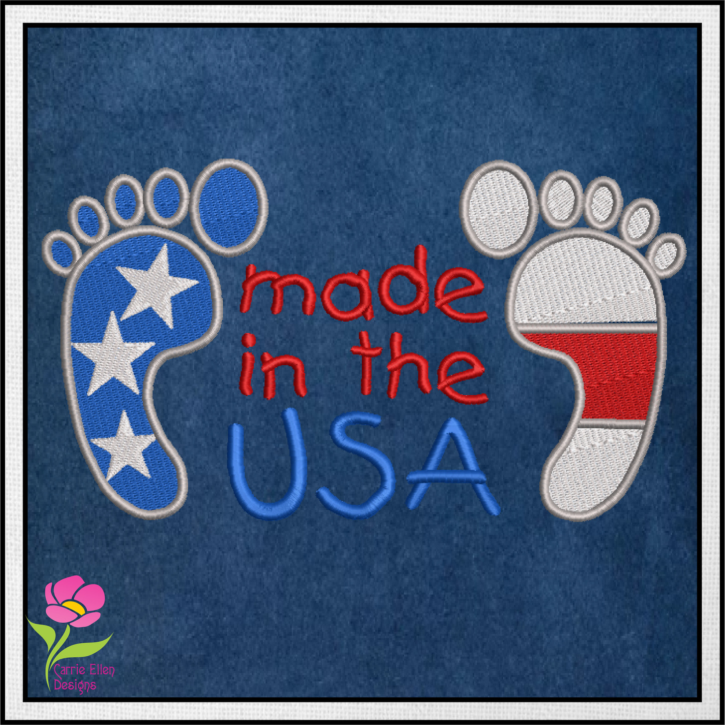 Made in the USA Baby Feet Machine Embroidery Design – Newborn, Baby, and Toddler Embroidery – Patriotic Baby Bib & Onesie Design – 8 Sizes (0226)