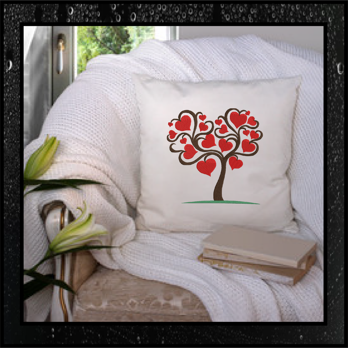 Heart Tree Machine Embroidery Design – Valentine’s Day, Blooming Hearts, Floral Garden Design – 6 Sizes (0408)