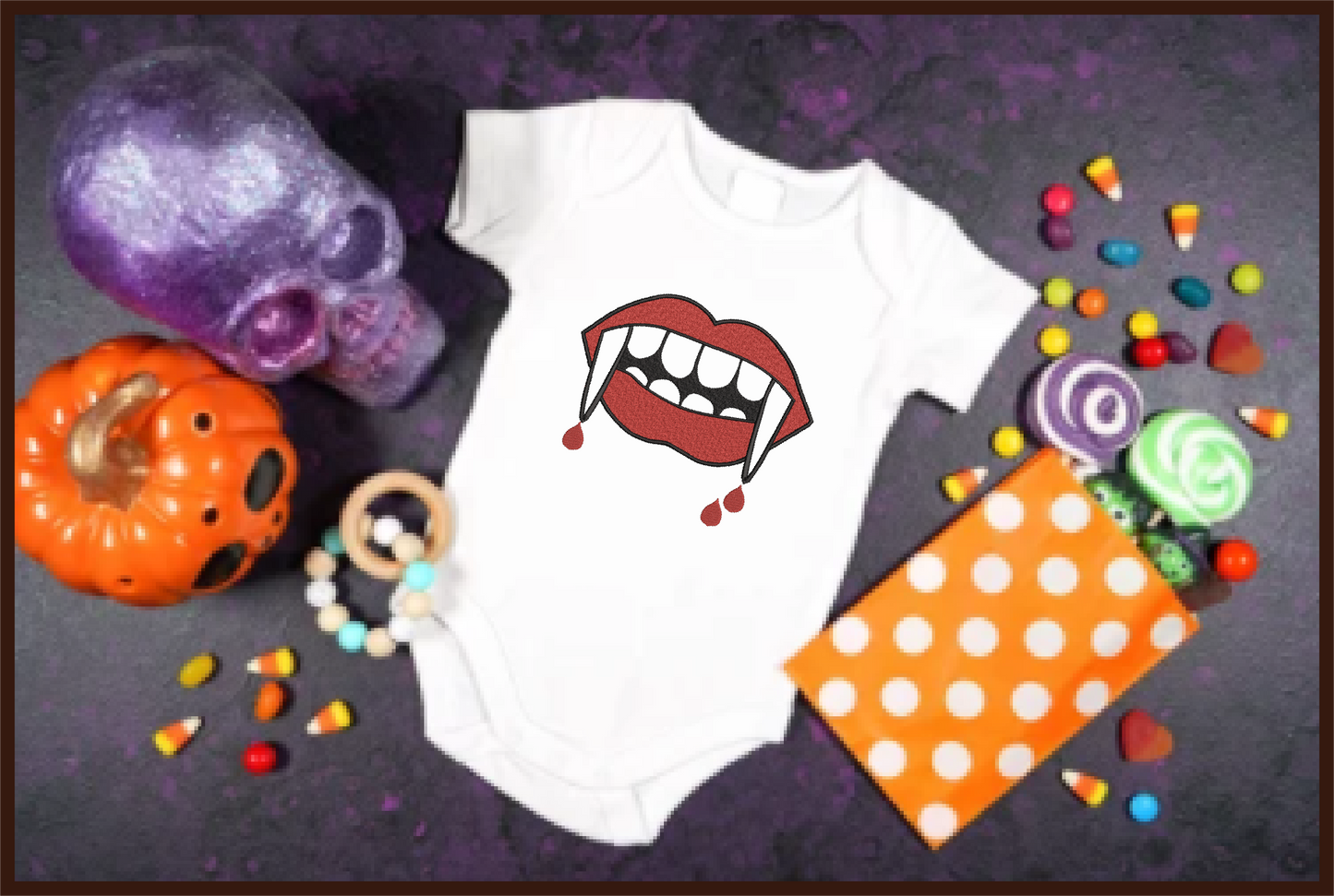 Bloody Vampire Fangs Embroidery Design – Vampire Teeth & Mouth Halloween Pattern – 10 Sizes (3308)