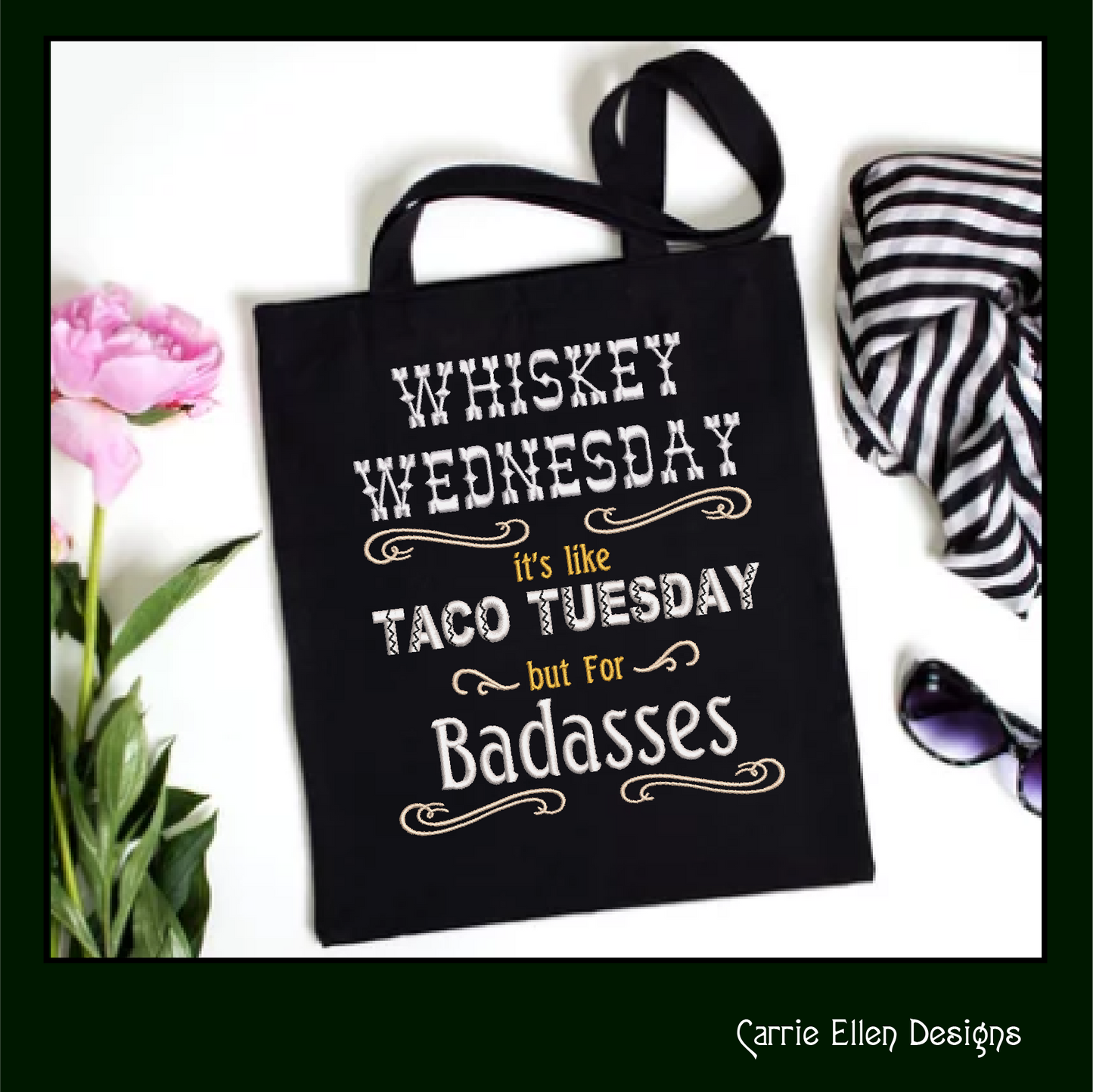 Whiskey Wednesday Taco Tuesday Machine Embroidery Design | Food and Drink Quote Pattern, 6 Sizes (1724)
