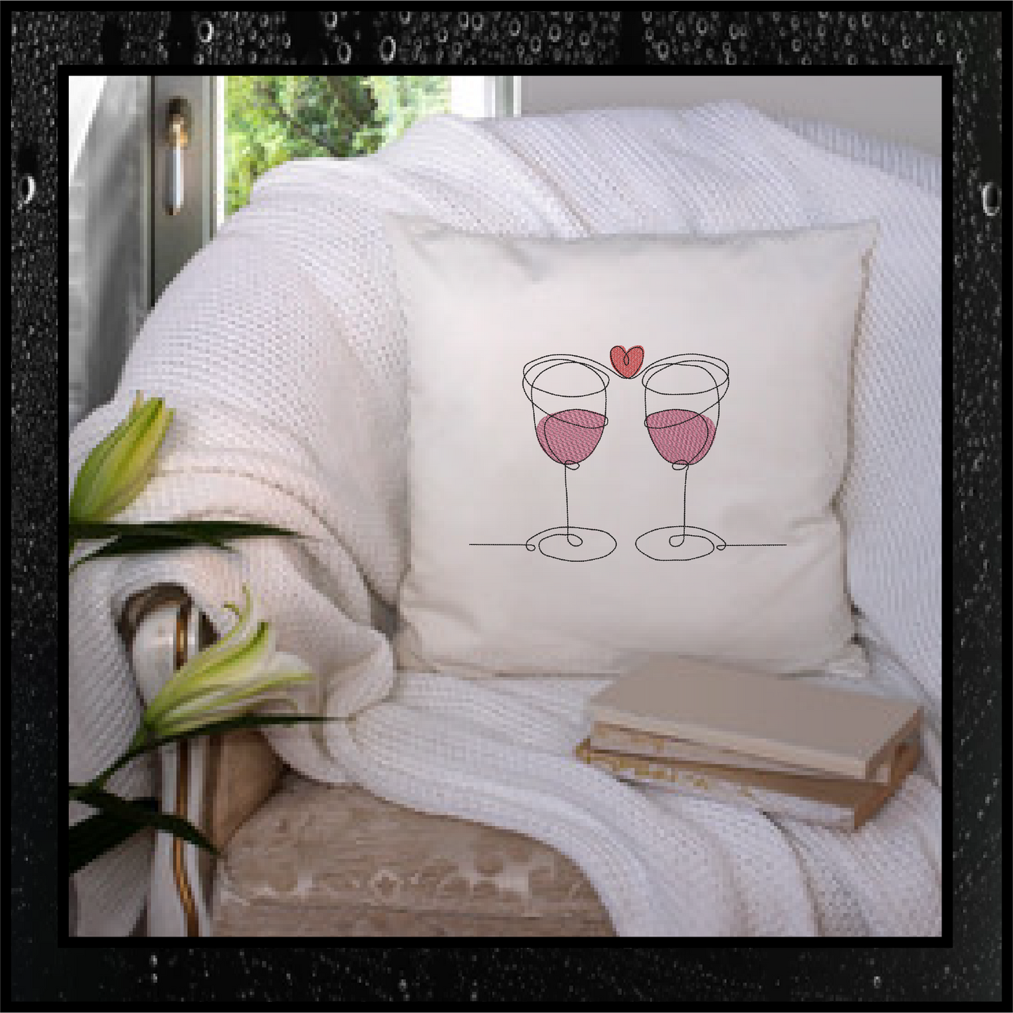 Wine Toast Machine Embroidery Design – Valentine’s Day Celebration, Wine Glass Love Embroidery, Romantic Toast Pattern, 4 Sizes (0452)