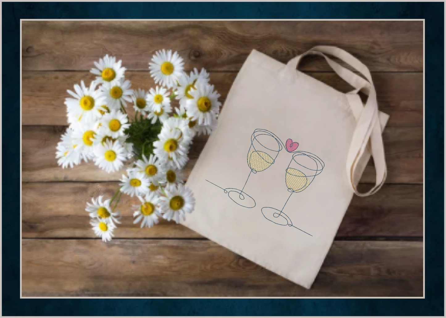 Wine Toast Machine Embroidery Design – Valentine’s Day Celebration, Wine Glass Love Embroidery, Romantic Toast Pattern, 4 Sizes (0452)