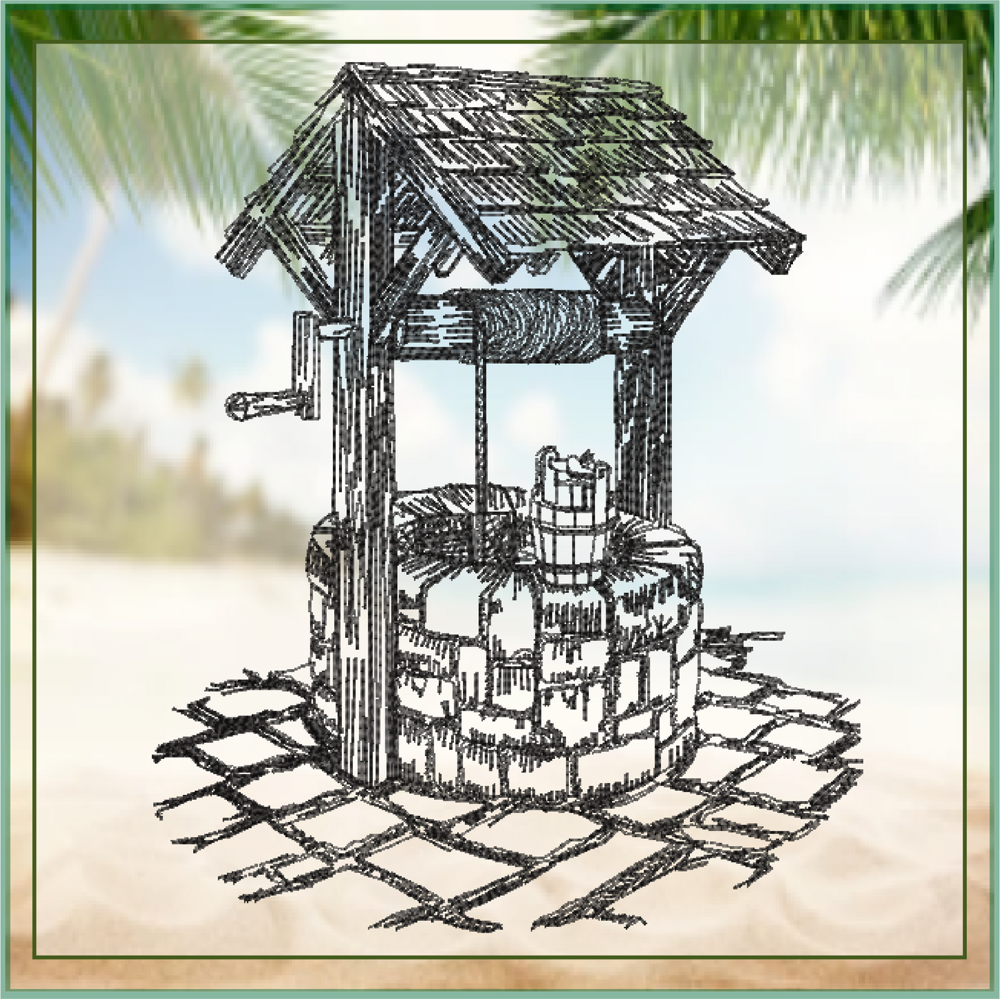Wishing Well Sketch Machine Embroidery Design | Artistic Landscape Line Art | 6 Sizes (0691)