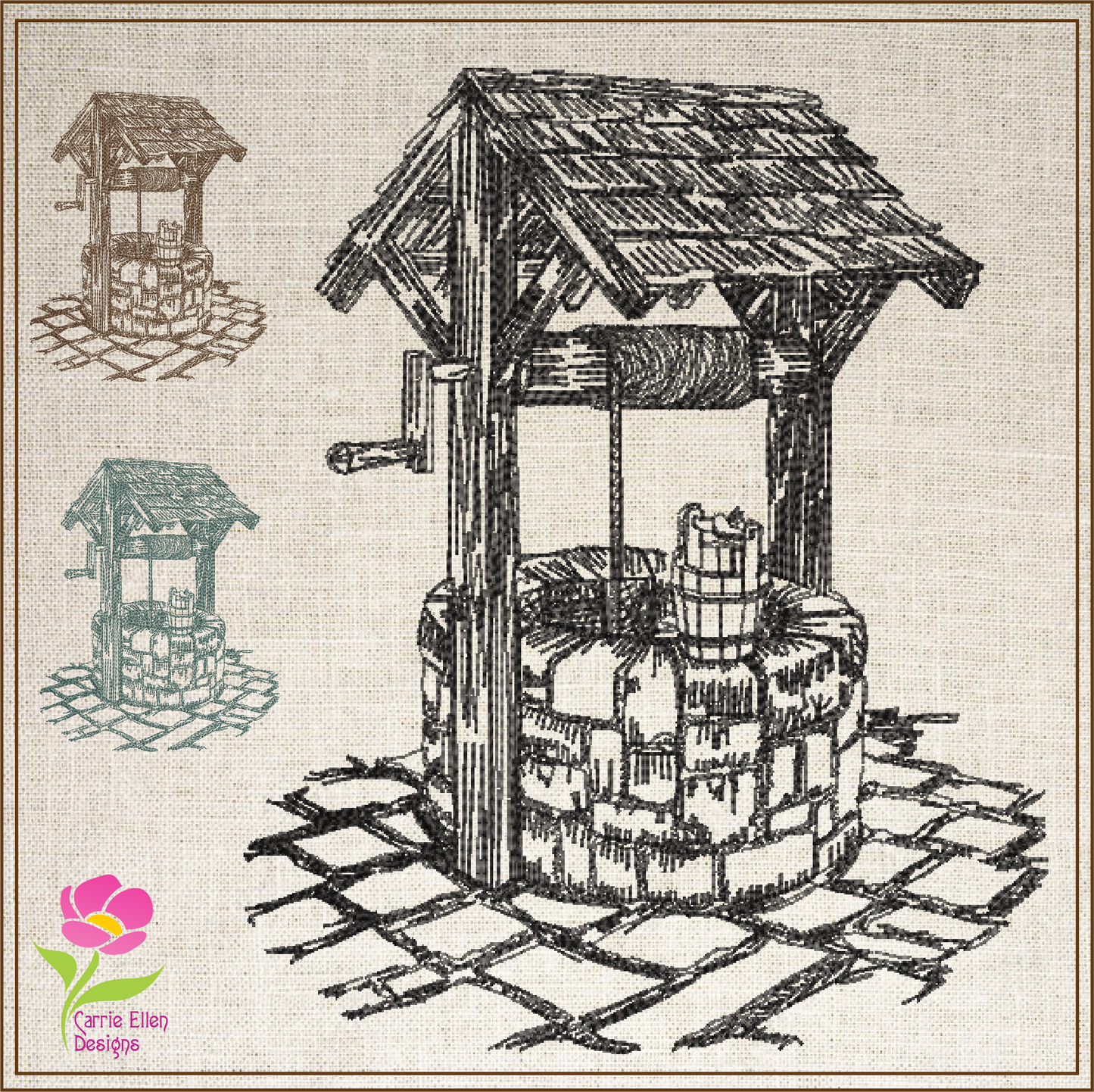 Wishing Well Sketch Machine Embroidery Design | Artistic Landscape Line Art | 6 Sizes (0691)