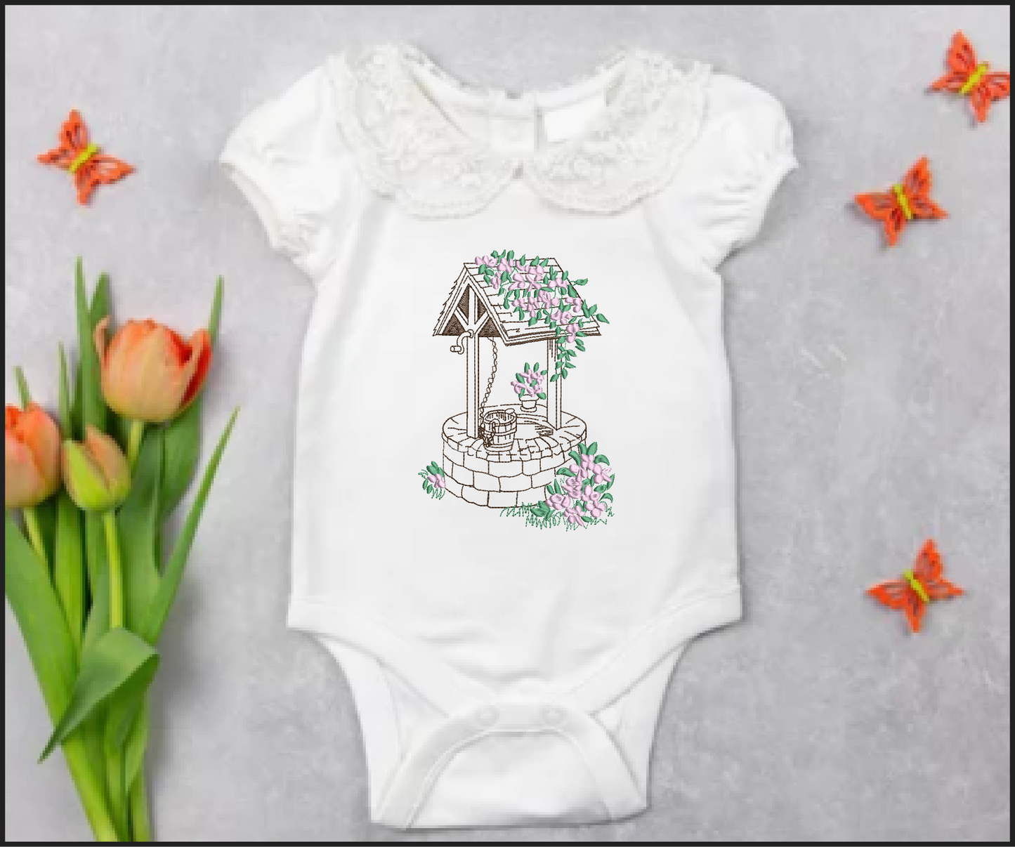 Wishing Well Machine Embroidery Design | Artistic Sketch Landscape | Home and Garden Line Art | 6 Sizes (0732)