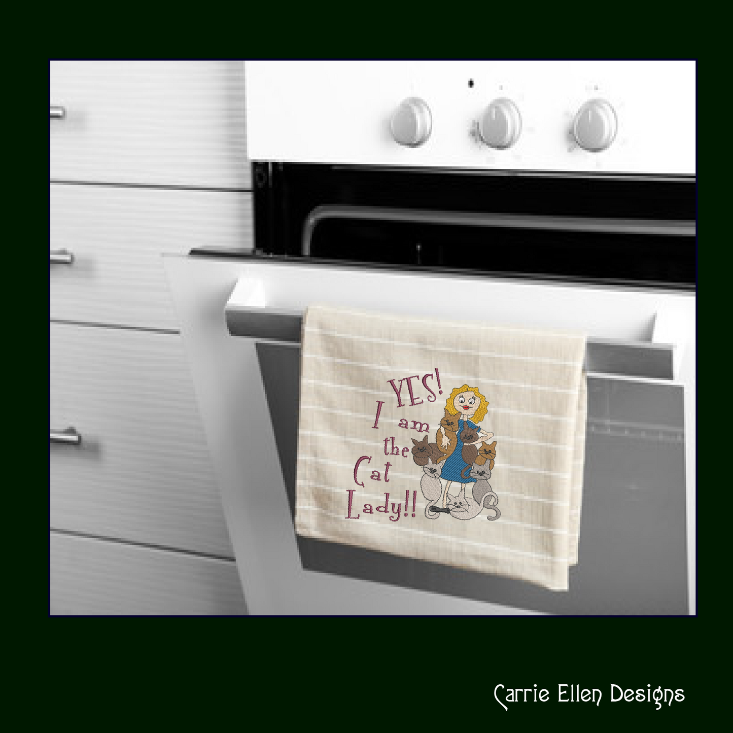 Yes I Am The Cat Lady Embroidery Design – Funny Cartoon Saying for Kitchen Aprons & Gifts, 8 Sizes (1077)