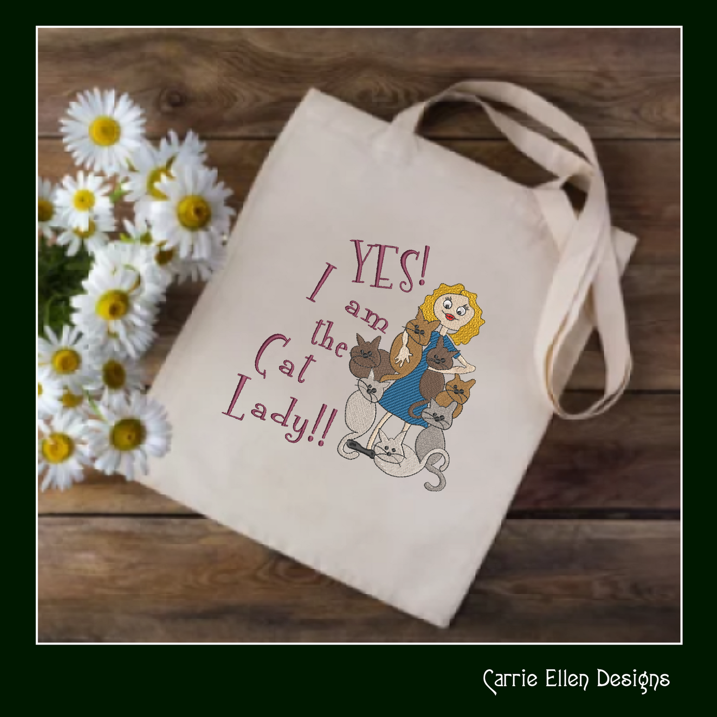 Yes I Am The Cat Lady Embroidery Design – Funny Cartoon Saying for Kitchen Aprons & Gifts, 8 Sizes (1077)
