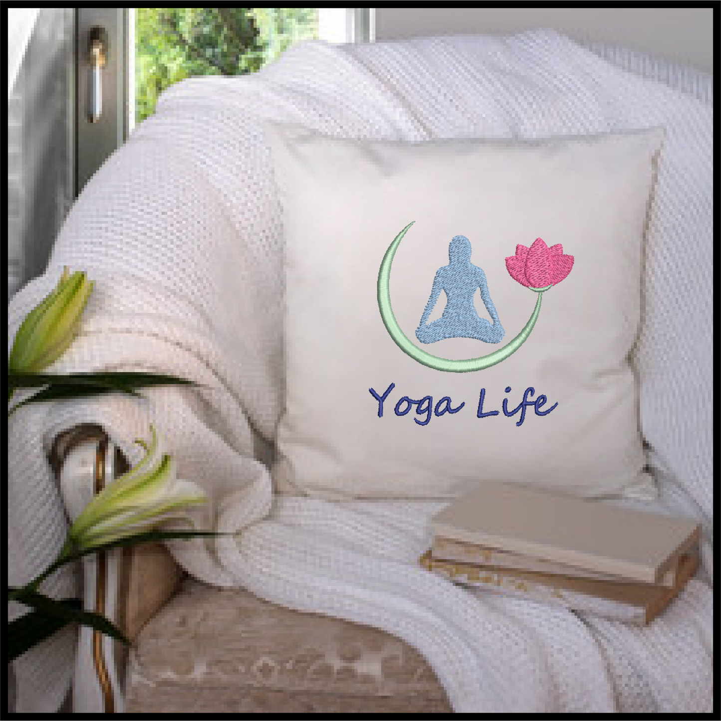 Yoga Life Machine Embroidery Design - Yoga Lotus Flower Embroidery - Sports and Fitness Embroidery Designs, 8 Sizes (0627)