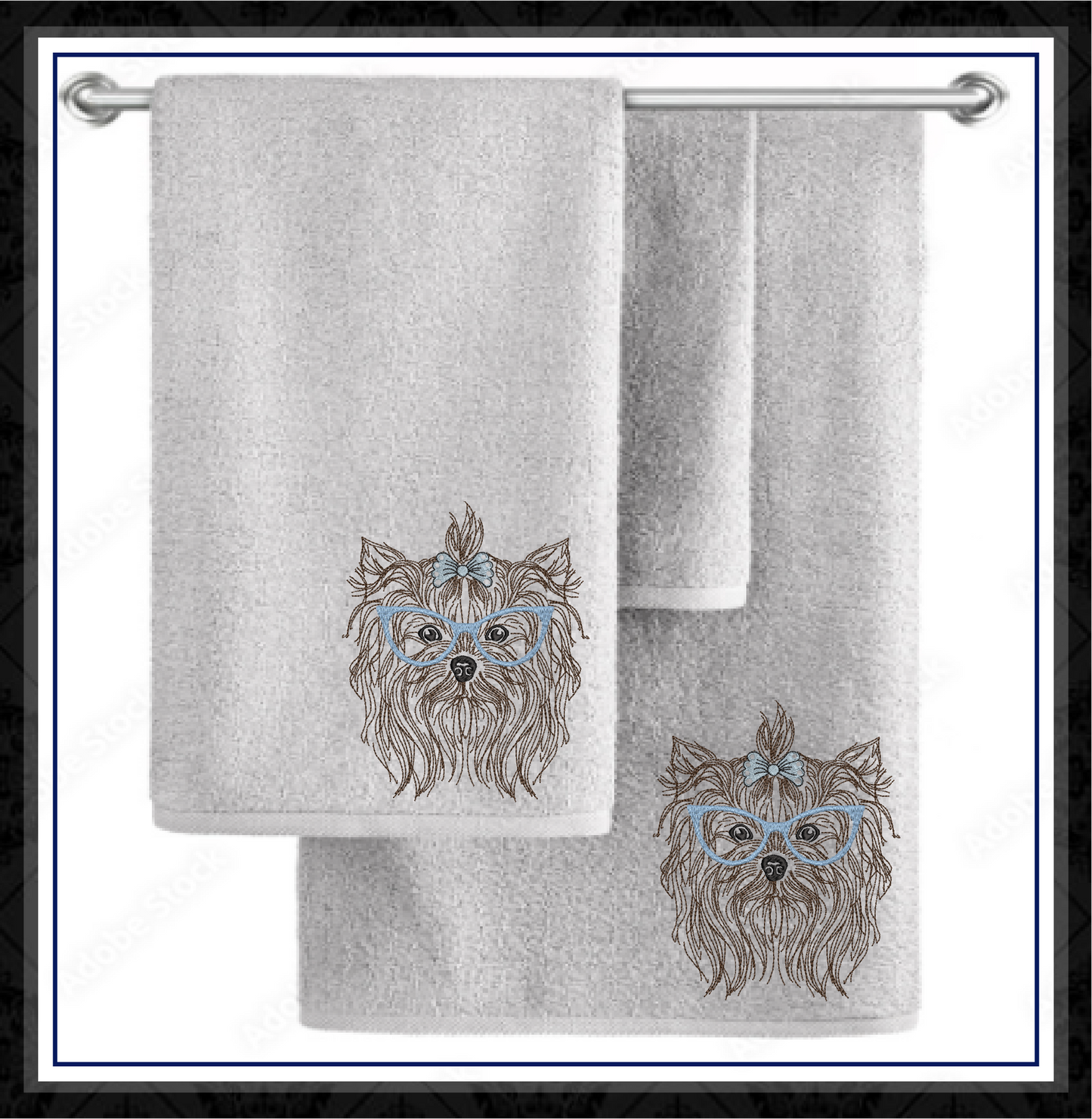 Yorkshire Terrier with Glasses and Bow Machine Embroidery Design | Cute Pet Yorkie Dog Embroidery | Yorkie Sketch Design | 6 Sizes (0803)